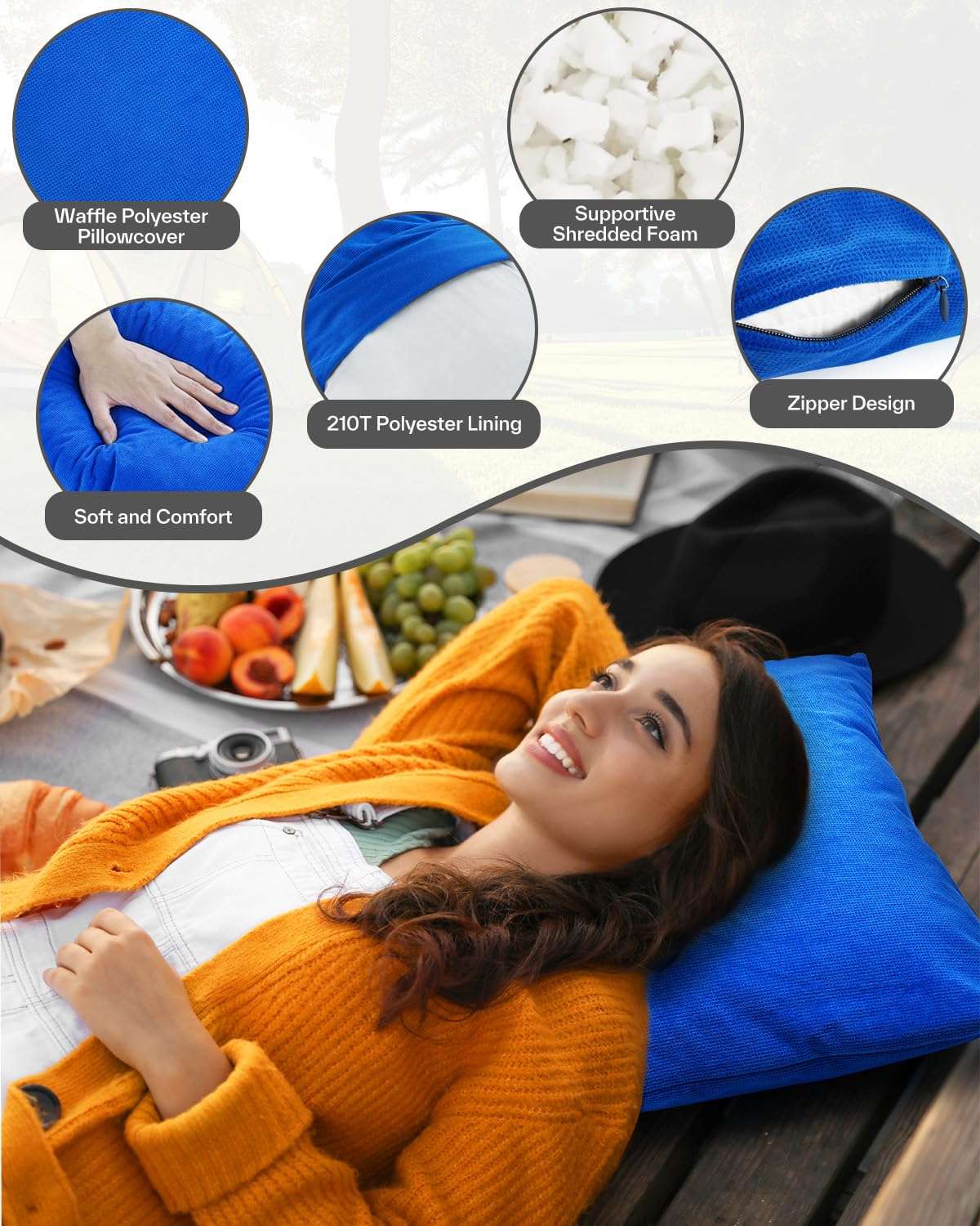Sportneer Camping Pillow, Small Travel Pillow with Removable Pillow Cover and Storage Bag Camping Essentials and Backpacking Pillow for Airplanes Camping Travel - Small/Medium 5