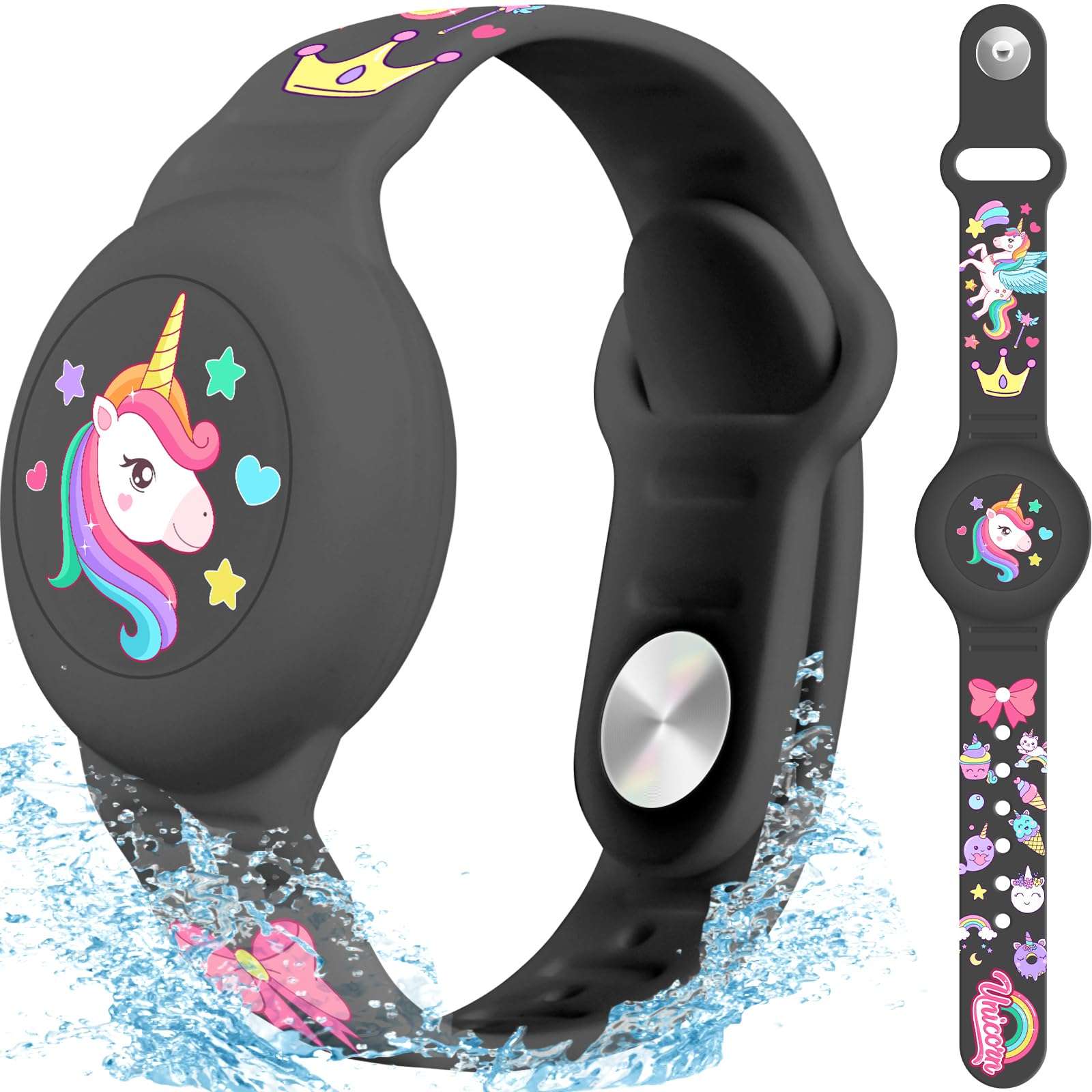 ZHOC AirTag Bracelet for Kids, Waterproof Cute Cartoon Air tag Holder for Kids with Full Coverage Anti-Lost Hidden Design, Airtag Wristband Accessories for Child Black 1
