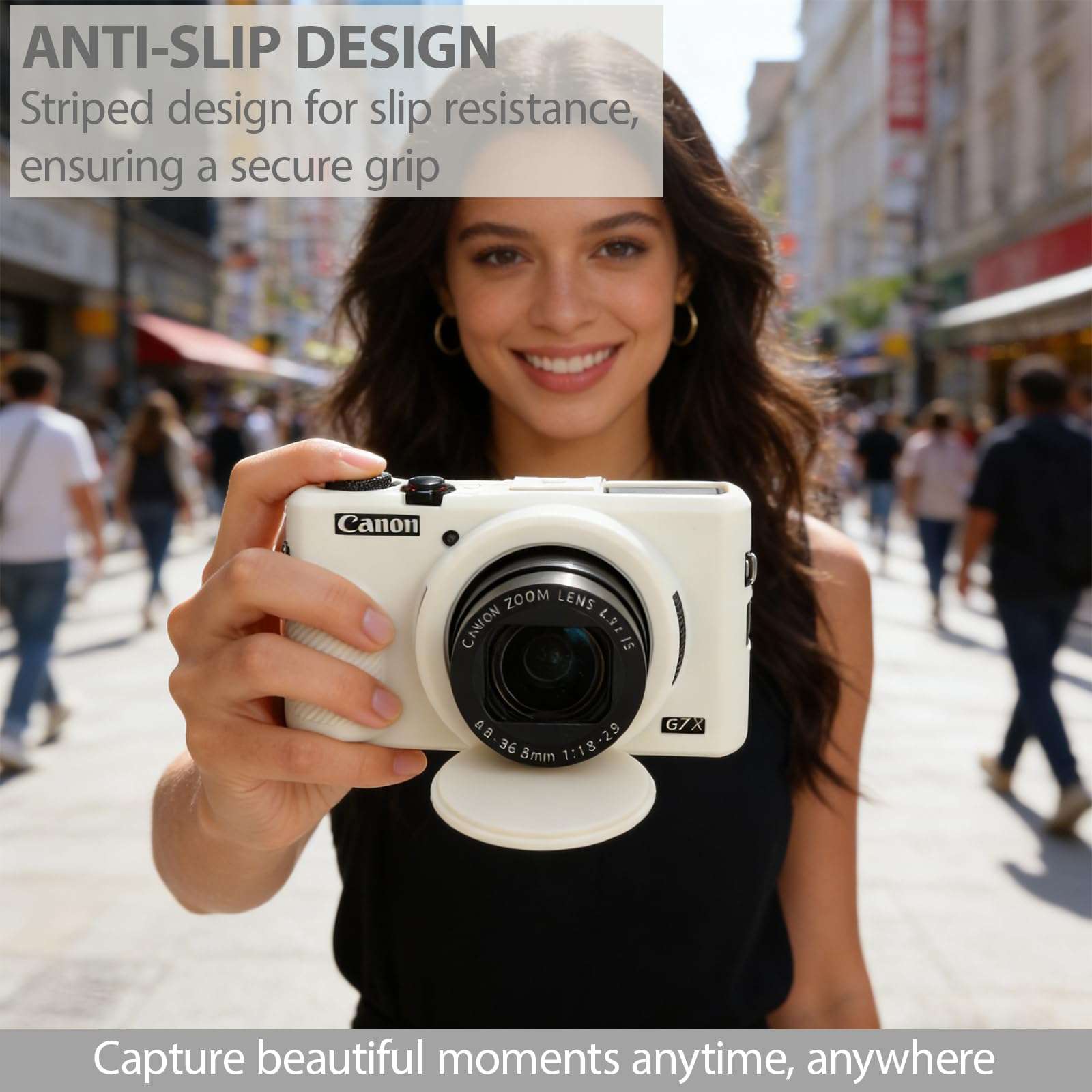 Frevyve Case for Canon G7X Mark III Camera, Soft Silicone Protective Case, Slim Fit Sleeve with Removable Lens Cover and Screen Protector Accessories, Lightweight, Anti-Scratch (Beige) 3