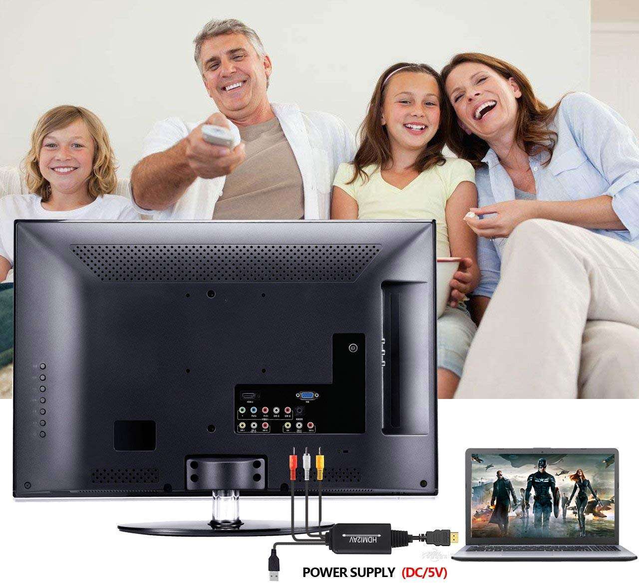 HDMI to RCA, HDMI to RCA Converter Cable, 1080P HDMI Converter to AV 3RCA CVBs Composite Video Audio Supports TV Stick, Roku, Chromecast, Apple TV, PC, Laptop, Xbox, HDTV, DVD 6