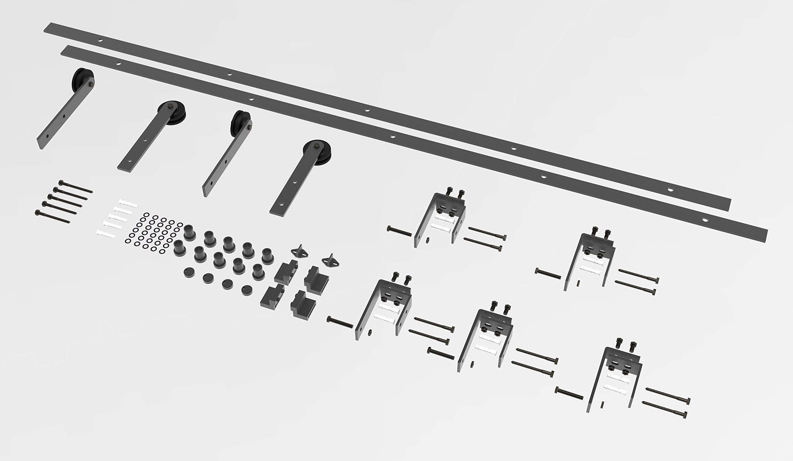 Vancleef 4-20FT Bypass Door Kit Sliding Barn Door Hardware, 18FT Track Straight Design, New Style U-Bracket, Black Rustic, Interior and Exterior Use, Descriptive Installation Manual Included 2