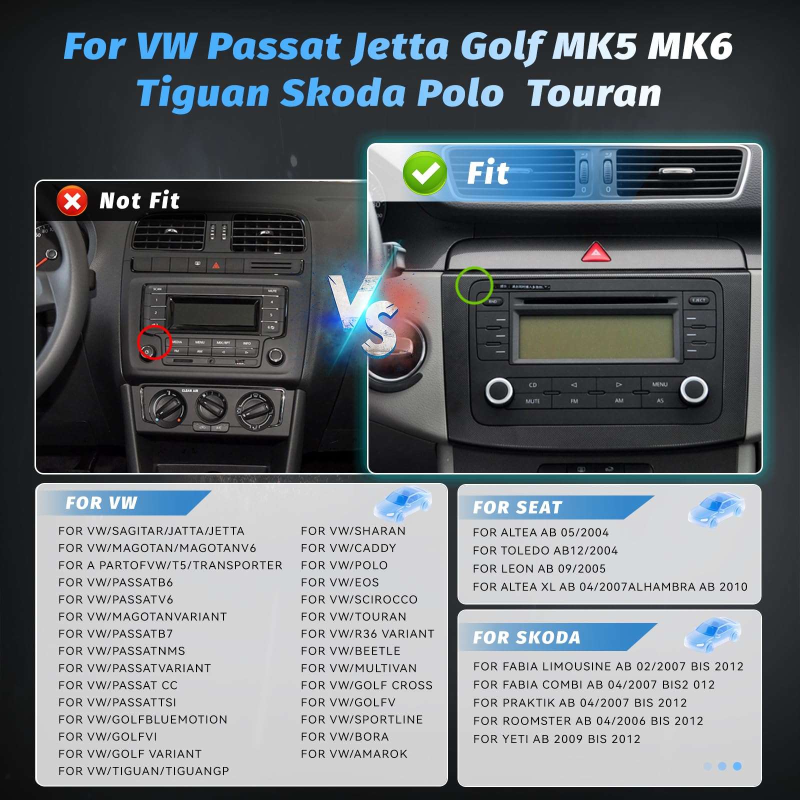 [4+64] Volxcereo Car Radio for VW Passat Jetta Golf MK5 MK6 Volkswagen Tiguan, 9 inch Android Touchscreen Stereo with Carplay/Android Auto, GPS, WiFi, Bluetooth, SWC, FM/RDS 3