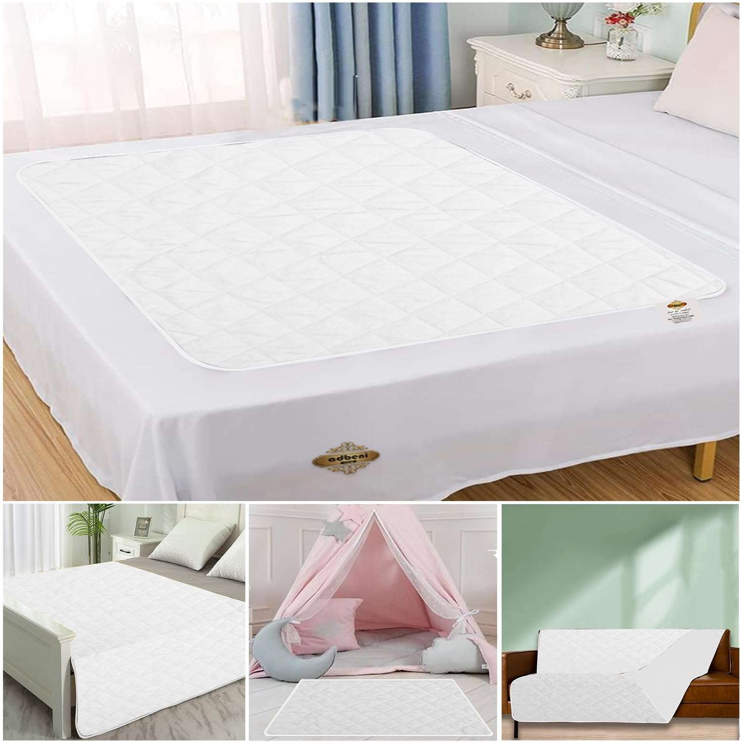 ADBENI Home Quilted Cotton Extra Absorbent Quick Dry Sheet for Baby, Baby Bed Protector, Waterproof Baby Sheet, Cot Sheet, Crib Sheets, Crib Mattress Protection Toddler, Large 100x70 cm, White 4