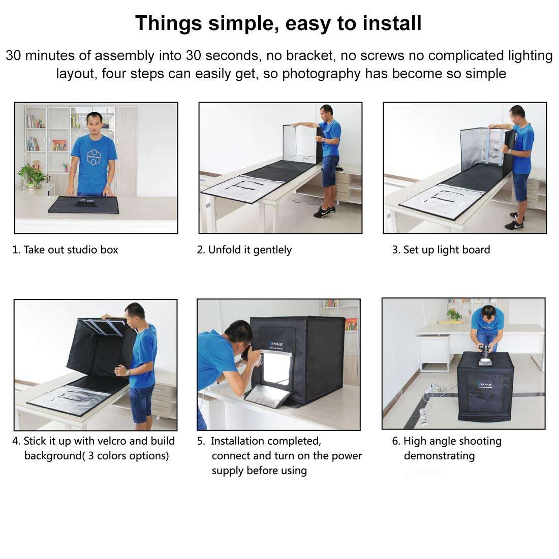 PULUZ Photo Studio Super Bright Photography Light Box Lightbox 24 Inch Portable Shooting Light Tent with 6 Colors Photography Backdrops Waterproof Background Screen 6