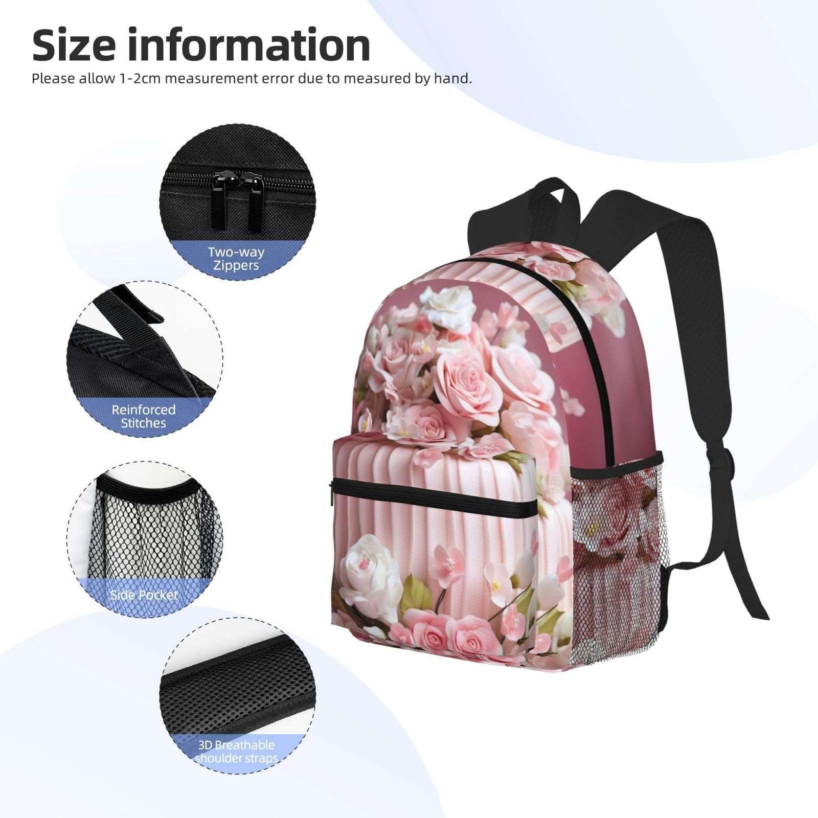 ASSORT Beautiful Flower Cake Print Laptop Backpack Anti Water Bag For Men Women, Travel, College, Work, And Business 6