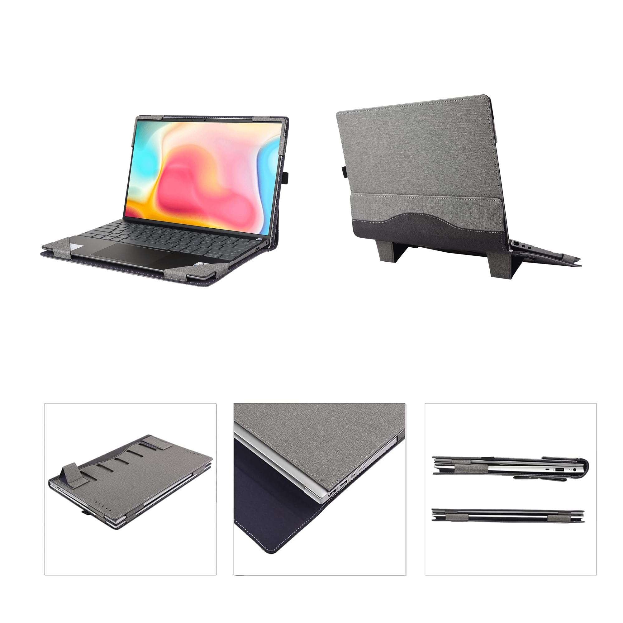 WODBAO Laptop Case for Dell Latitude 7350 7340 13.3" [Not Compatible with Any Other Model],2 in 1 PU Leather Computer Laptop Bag with Bracket (Light Gray) 3