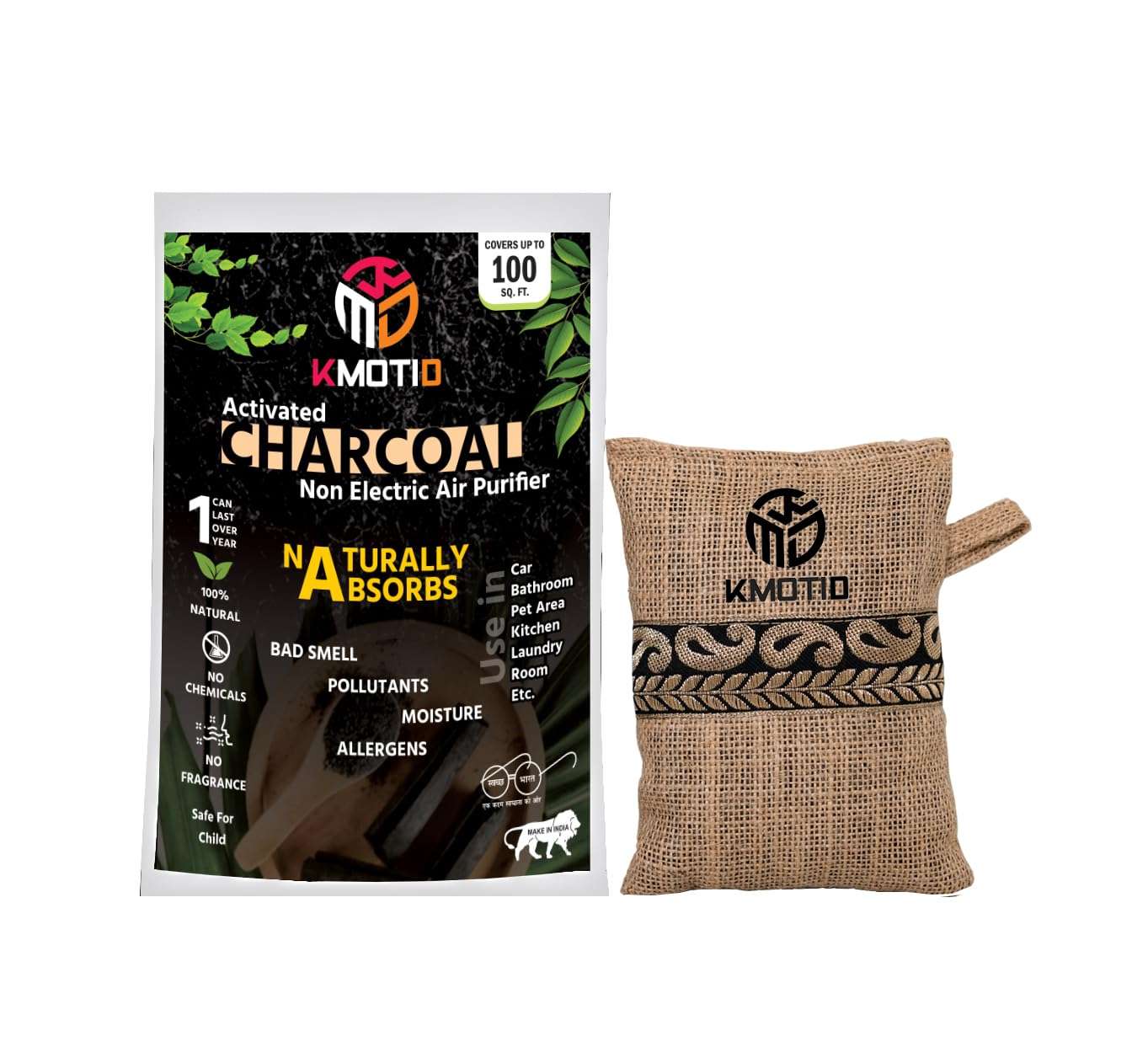 Non Electric Air Purifier Natural Activated Grenual Coconut Carbon Bag to Remove Odor and Moisture from Refrigerator, Shoes,Car,Wardrobe,Kitchen [ 250gm ]