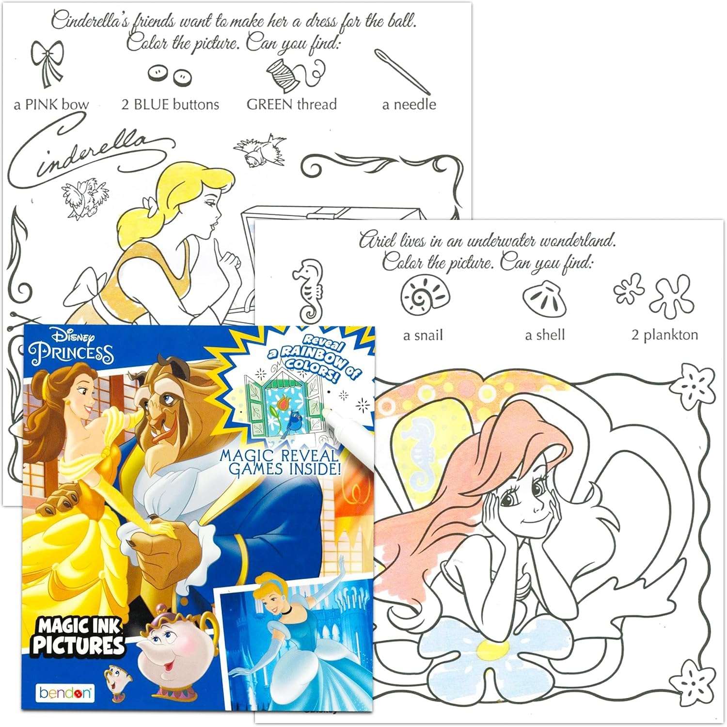 Disney Princess Magic Ink Coloring Book Set - Bundle with 3 Imagine Ink Books for Girls Kids Toddlers Featuring Disney Princess, Moana, and Minnie Mouse with Invisible Ink Pen and Stickers 5