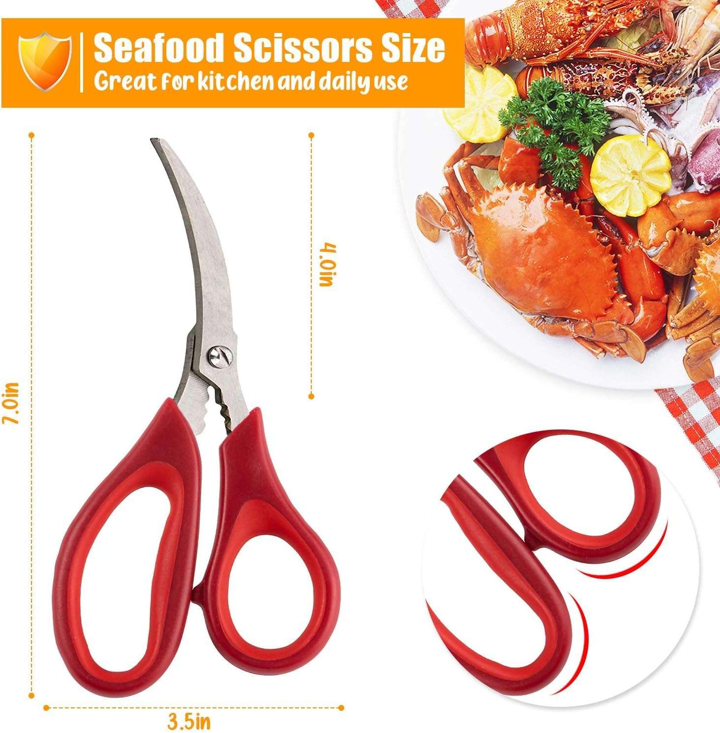 Kitchen Seafood Scissors for Crab Legs, 4 Pack Crab Leg Scissors Lobster Shell Cracker, Lobster Shrimp Crayfish Crawfish Scissors Fish Scissors, Seafood Crab Legs Crackers and Tools 5