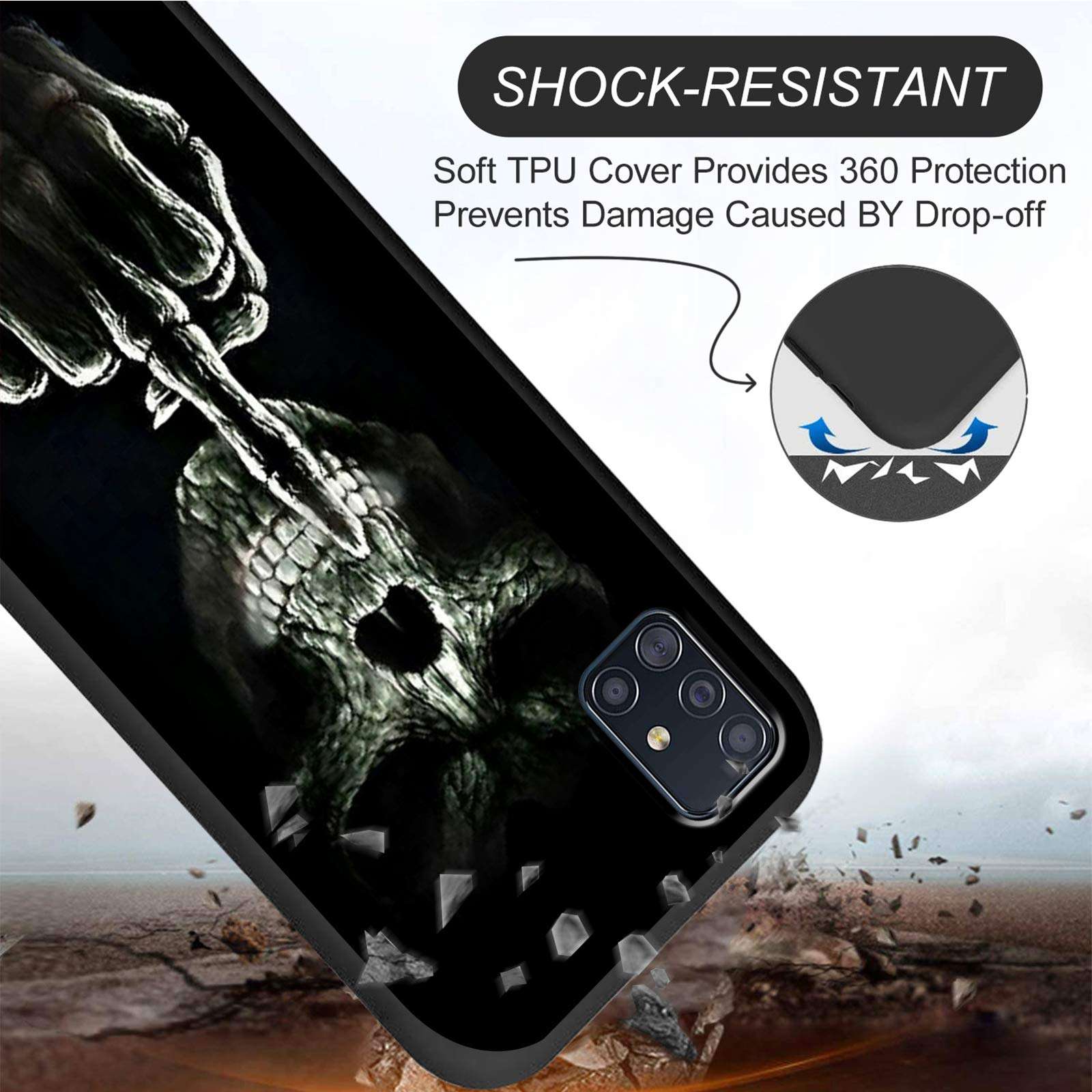 BEROSET for Samsung Galaxy A71 5G Case[Not Fit A71 4G], Funny Skeleton Skull Cuomized Design Printed Soft Liquid Siline Rubber Microfiber Lining Protection Shockproof Phone Case for Samsung A71 5G 4