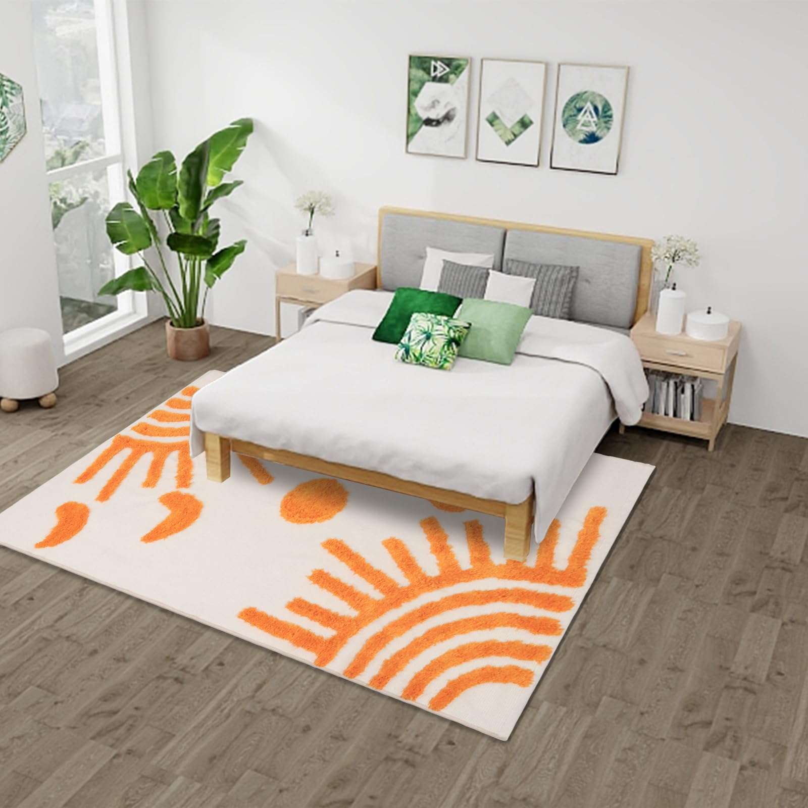 AKASISRUG Boho Rug 3'x5' Sun and Moon Tufted Area Rug, Large Washable Rugs Nursery Rug, Living Room Rug Cotton Woven Beige Area Rugs for Bedroom Dorm Kids Room Office (3'x5') 3