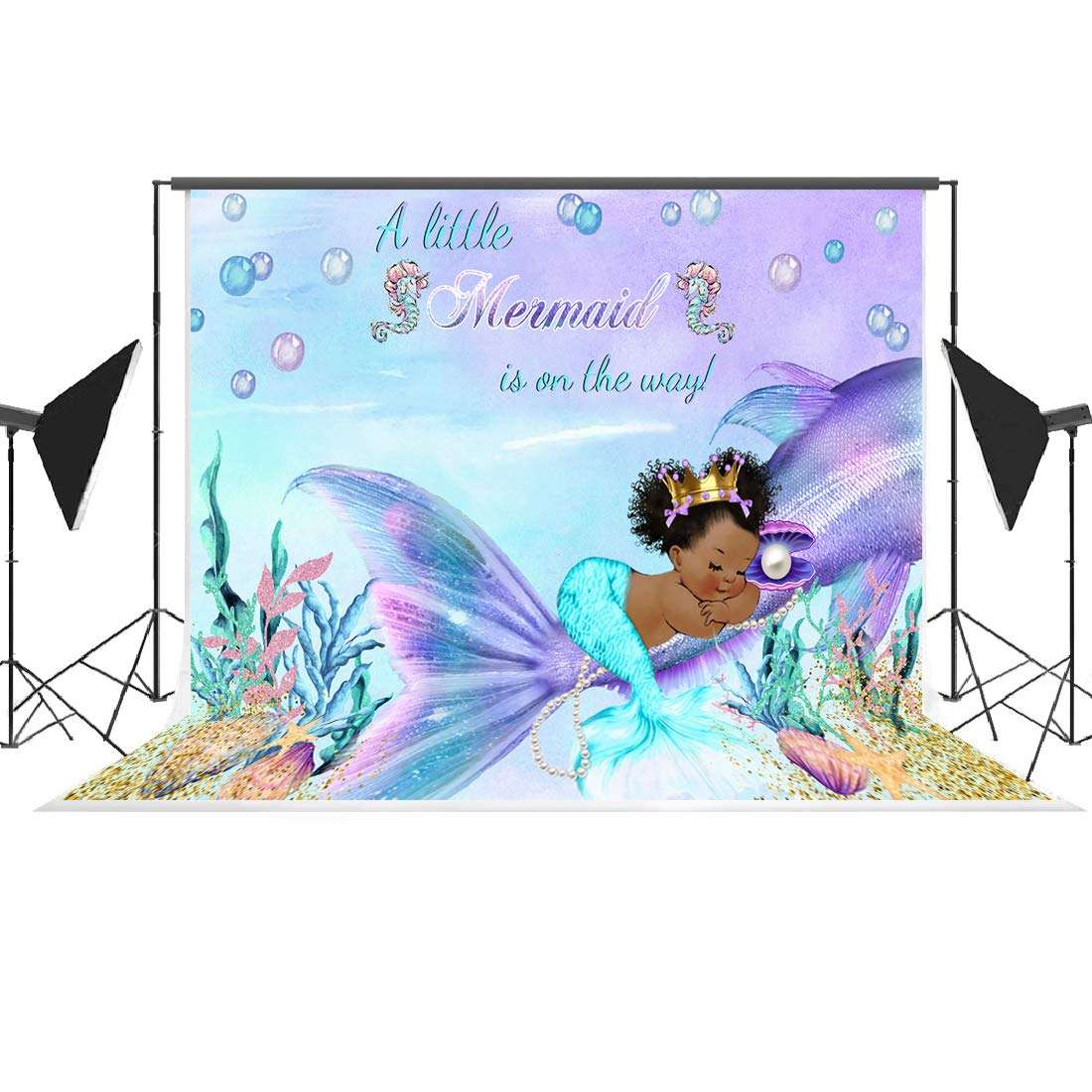 Mermaid Theme Baby Shower Backdrop Purple Under The Sea A Little Memaid is on The Way Photography Background Royal Princess Newborn Baby Party Decorations Banner Photo Booth Props 4