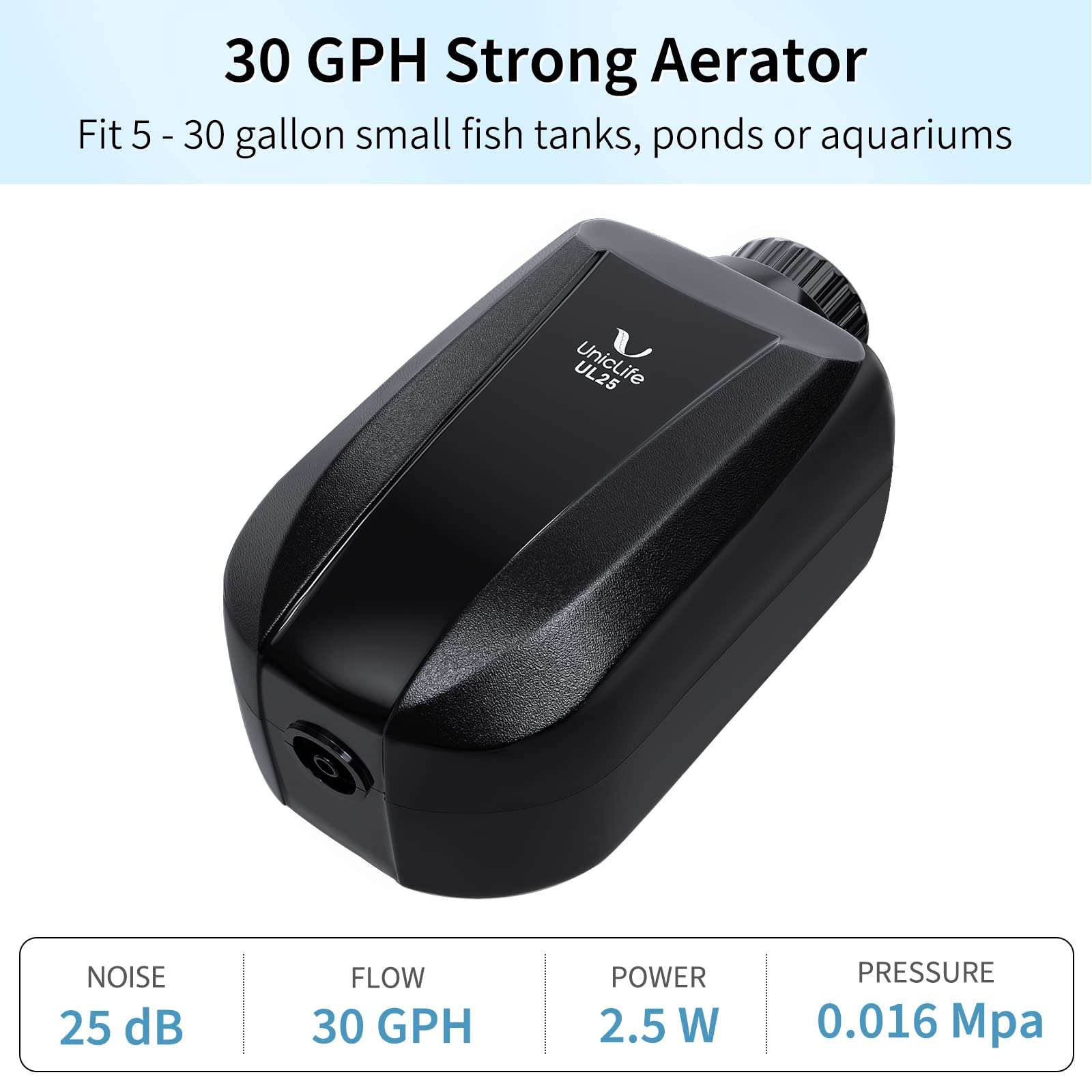 Uniclife Aquarium Air Pump Adjustable Quiet Oxygen Aerator Pump with Air Stone Airline Tubing Check Valve and Connector Accessories for Small Fish Tanks Ponds 2