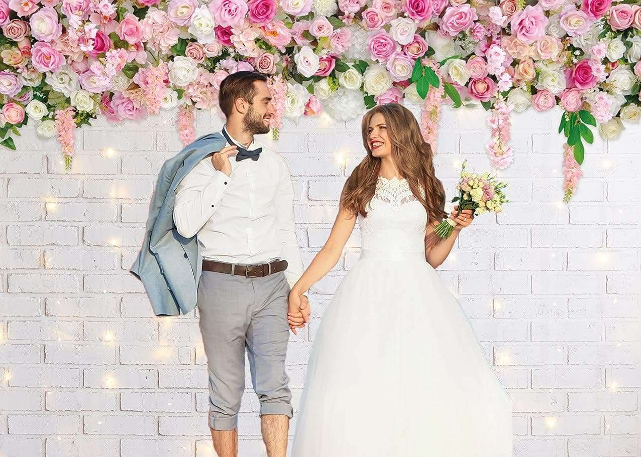 Flower Wall Backdrop Glitter White Brick Wall Mother's Day Flowers Photography Background Mother's Day Wedding Bridal Baby Shower Birthday Party Spring Theme Decor Photo Booth Props (10x8FT) 4