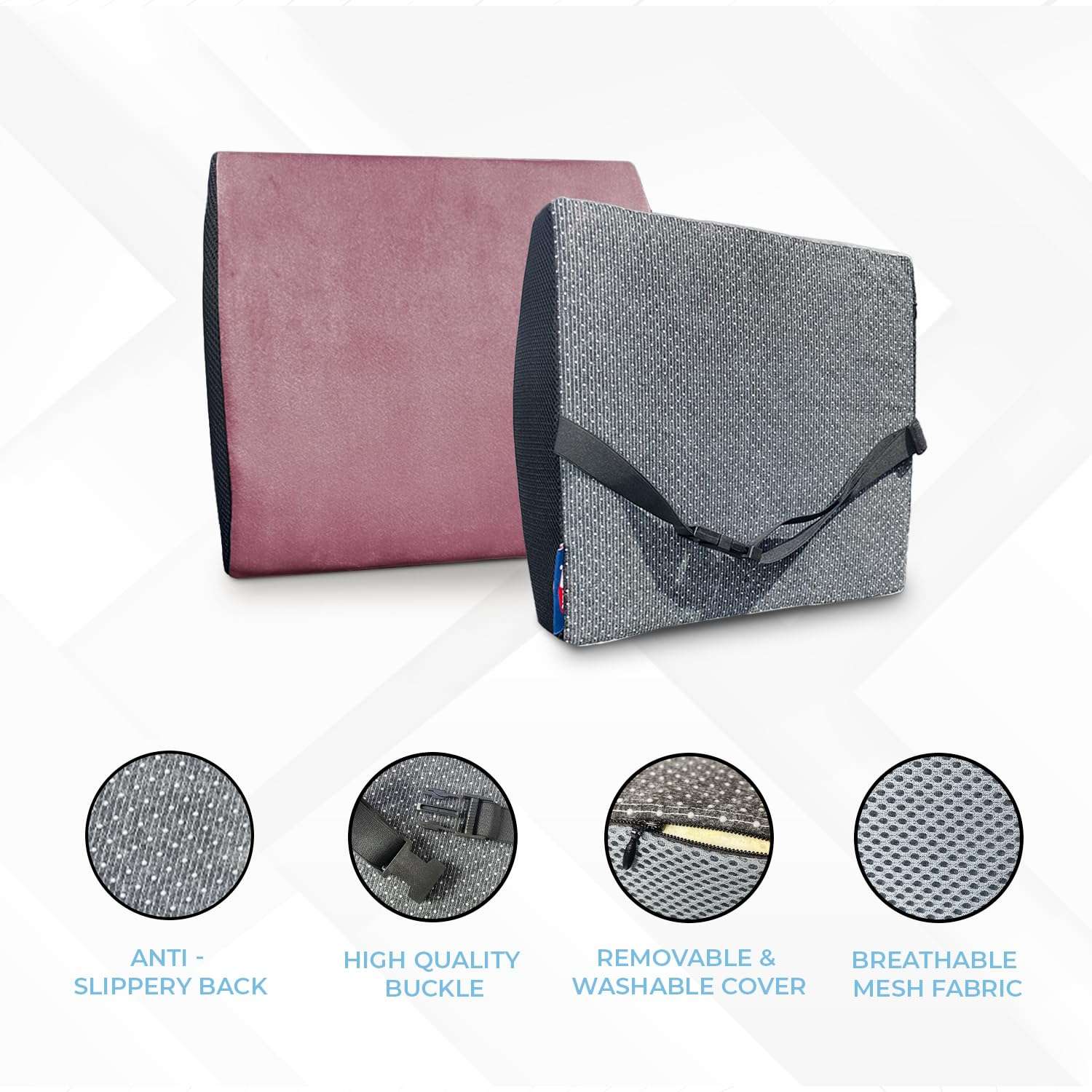 Sassoon Memory Foam Orthopedic Back Support Cushion (Pack of 1) (Mauve) 3