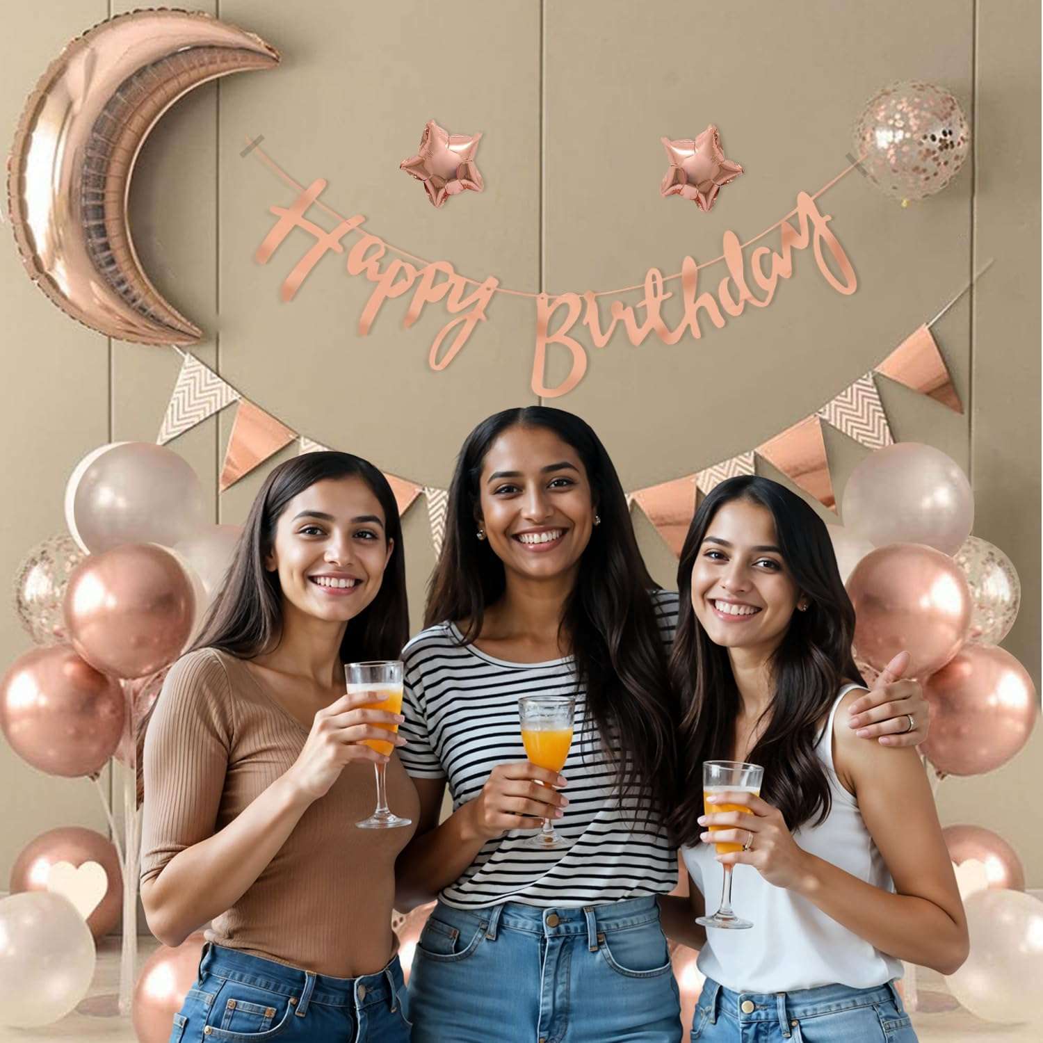 Party Propz Birthday Decoration Kit for Girls – 42 Pcs Rose Gold Birthday Decoration Kit with Foil Balloons, Happy Birthday Banner & Rose Gold Balloons for Decoration (Latex, Cardstock, Foil) 5