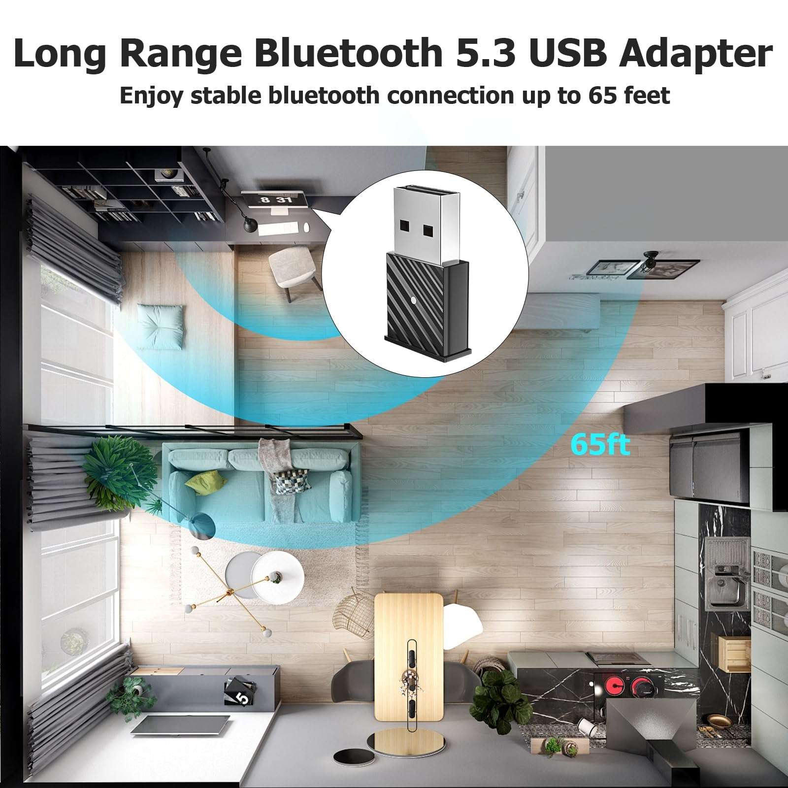 USB Bluetooth Adapter for PC, Plug & Play Bluetooth Dongle for PC, Mac, Headphones, Wireless Audio Transmitter for Computer Desktop, Supports Windows 11/10/8.1 & macOS, PS4/PS5 3