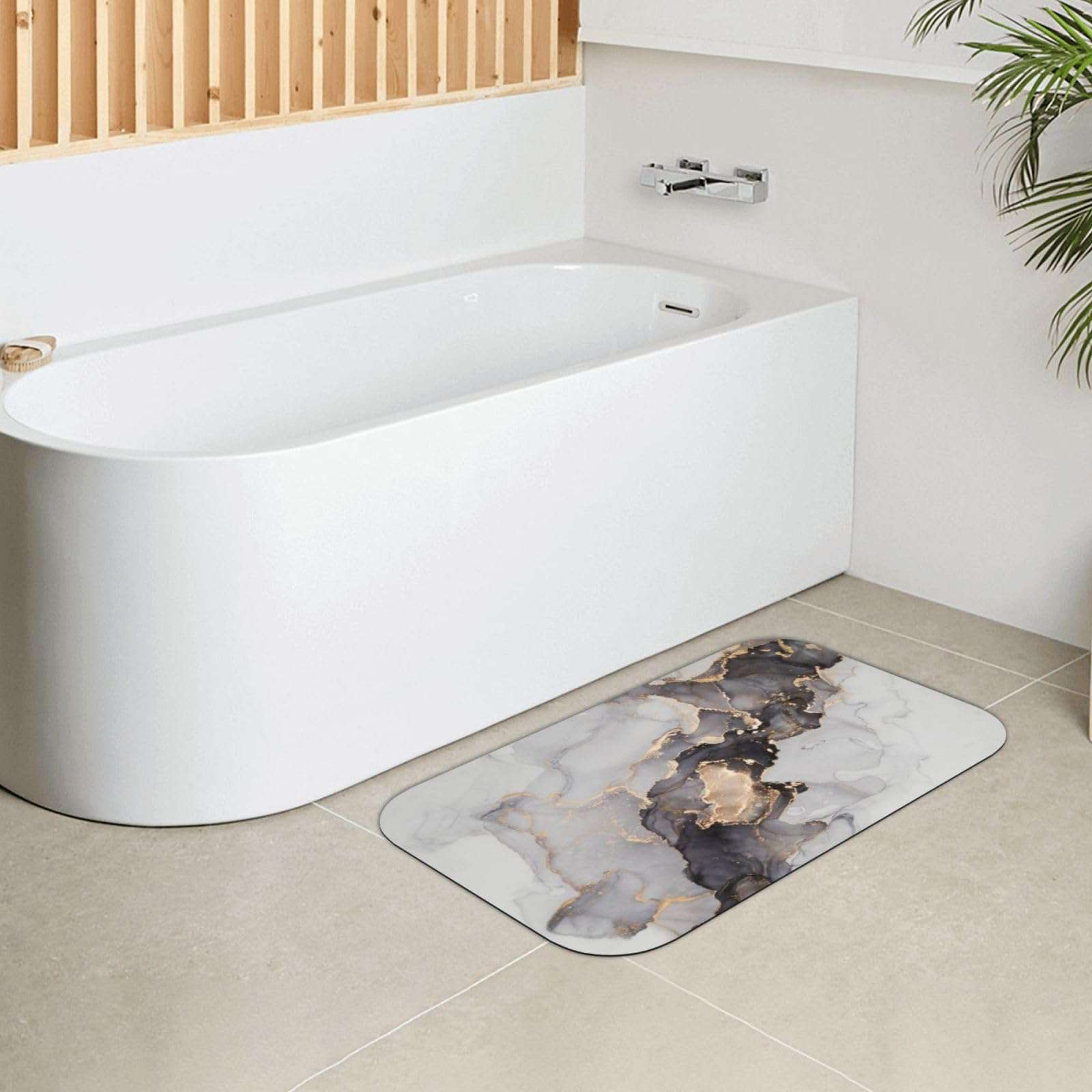 ATZGWUI Marble Diatomaceous Earth Bath Mat, Luxury Abstract Fluid Super Absorbent Floor Mat, Quick Dry Rubber Backed Dirt Bathroom Rugs for Shower Sink Bathtub 24" x 16" 5