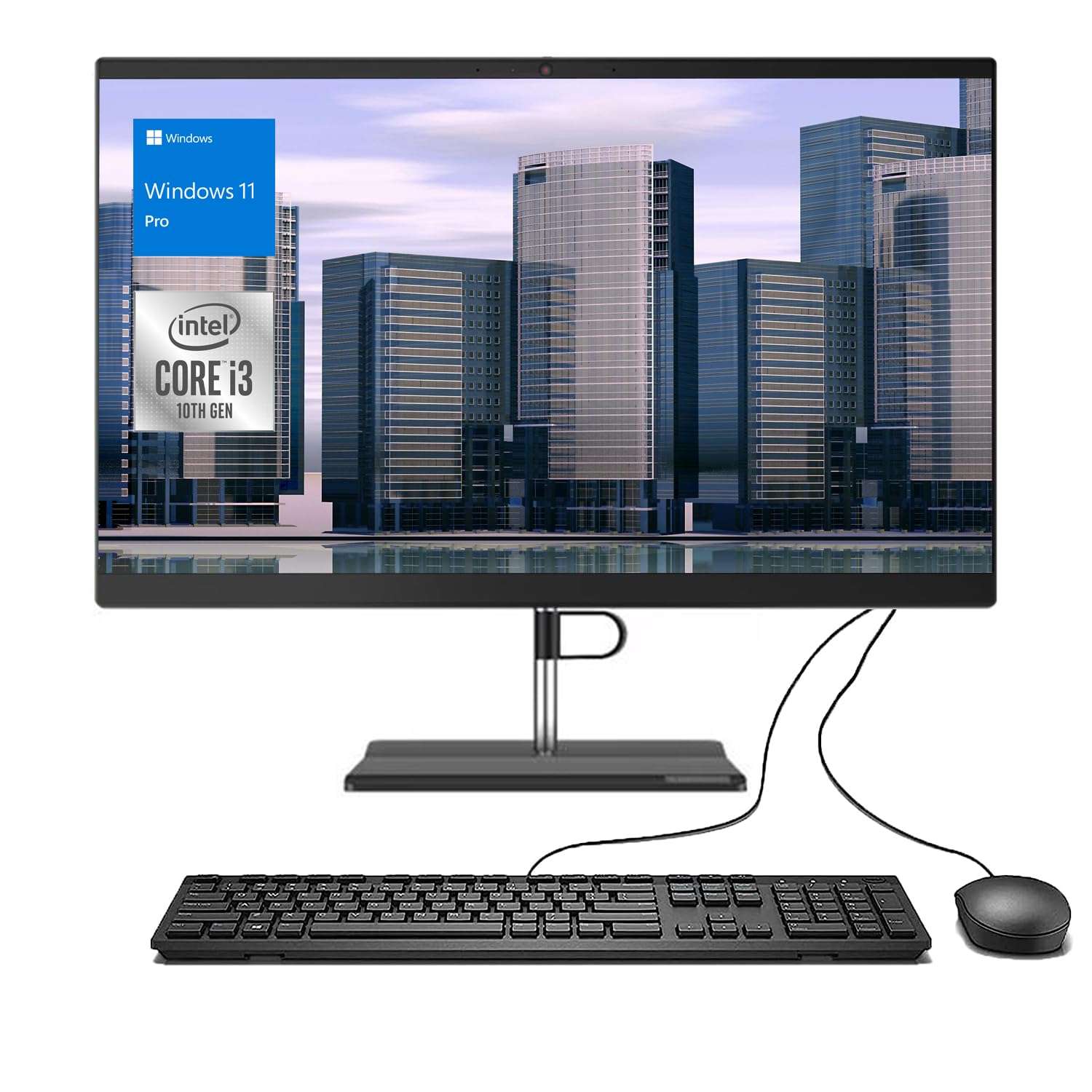 Lenovo V30a 21.5" FHD Business All-in-One, Intel Core i3-1005G1, 16GB RAM, 256GB PCIe SSD, SD Card Reader, DVD-RW, Wired KB & Mouse, HDMI, Wi-Fi, Bluetooth, Webcam, Windows 11 Pro, Black 1