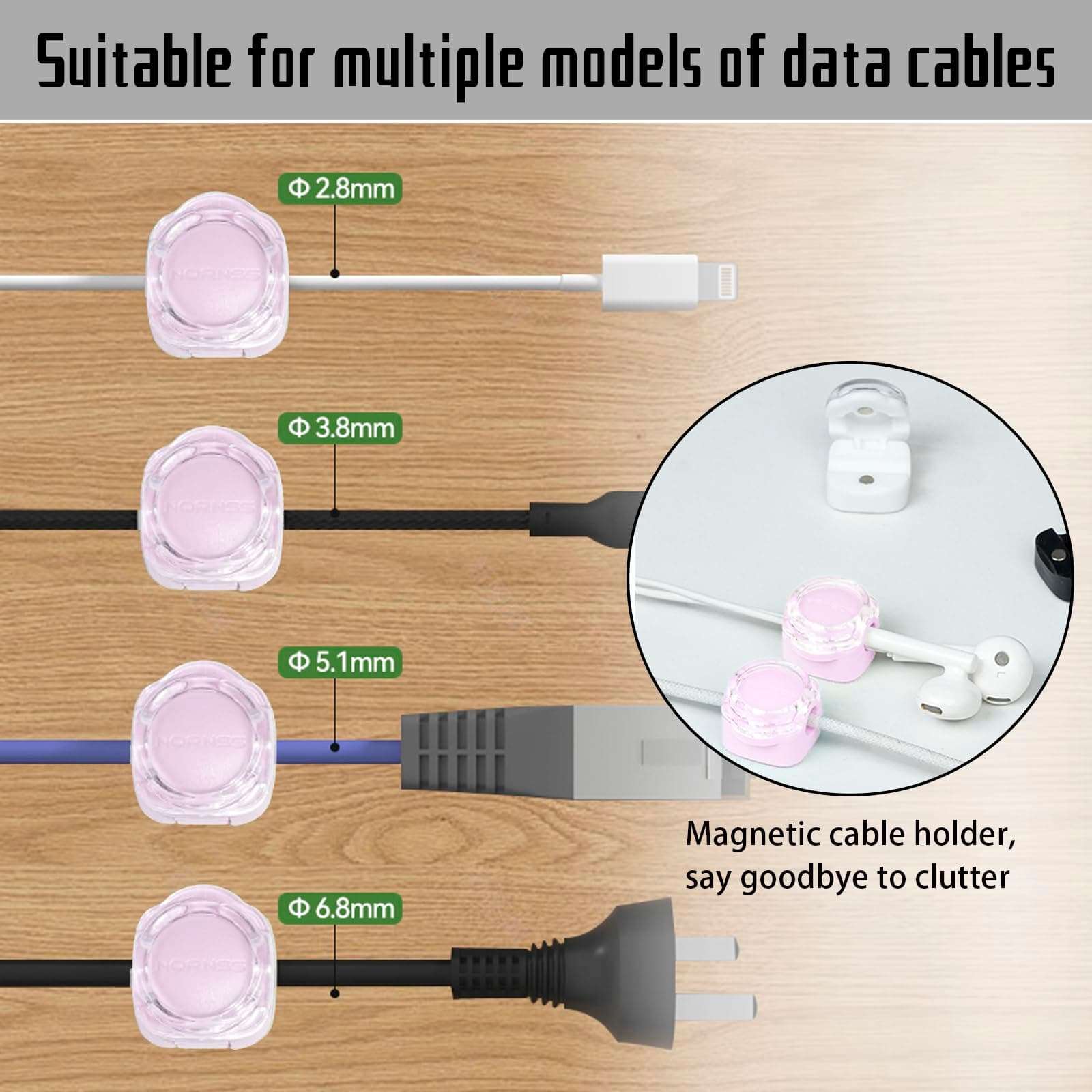 Yiaqa Magnetic Cable Organizer Set, 8 Pcs Easy Adhesion Desk & Wall Mount Holders for Mobile Phones and USB Cables, Perfect for Office, Kitchen, Car, and Bedside Use (Pink) 5