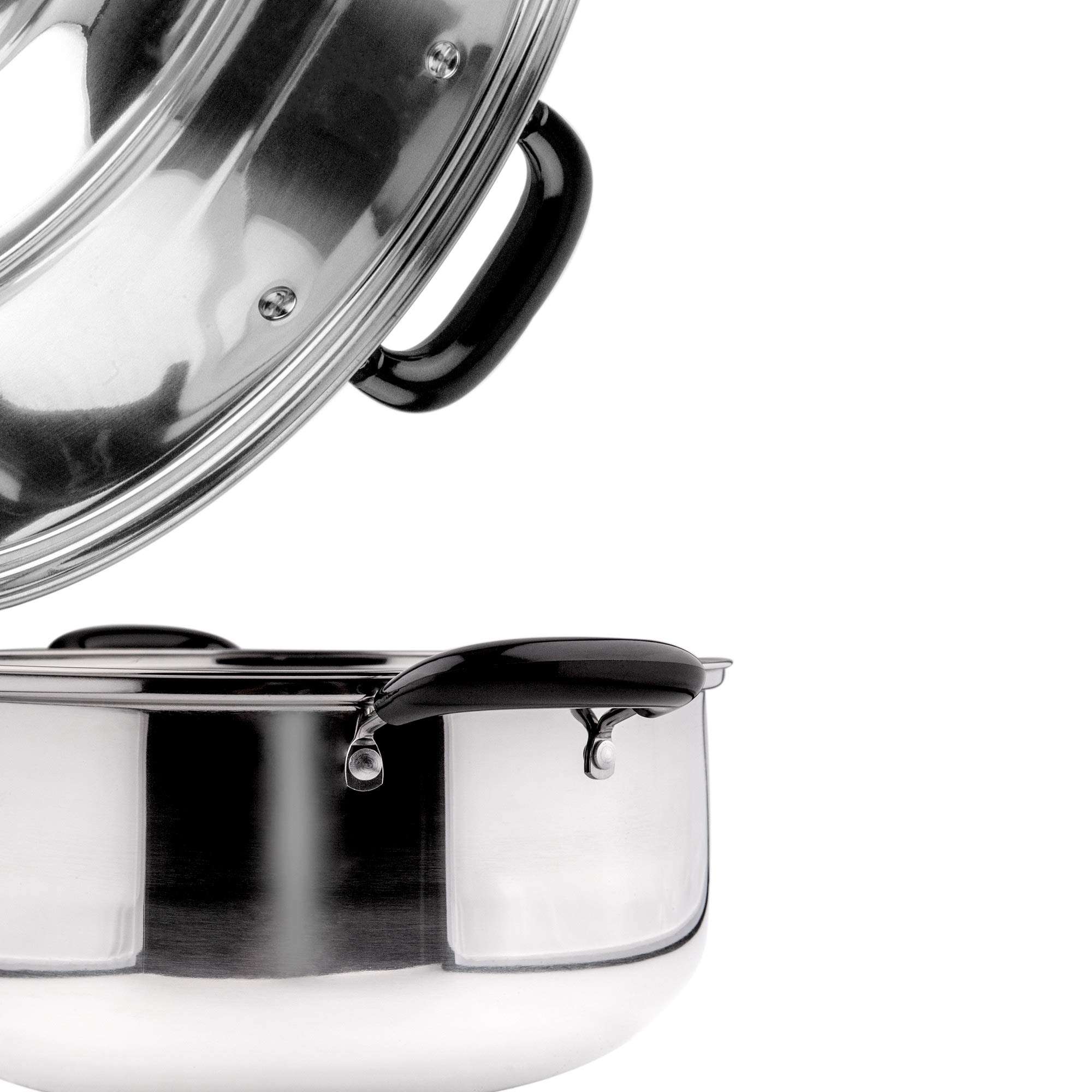 3 Tier Stainless Steel Steamer Pot For Cooking With Stackable Pan Insert, Food/Vegetable Steamer, Cookware Pot/Saucepan with Glass Lid, Multilayer By Lake Tian 30cm, 24 quart 3