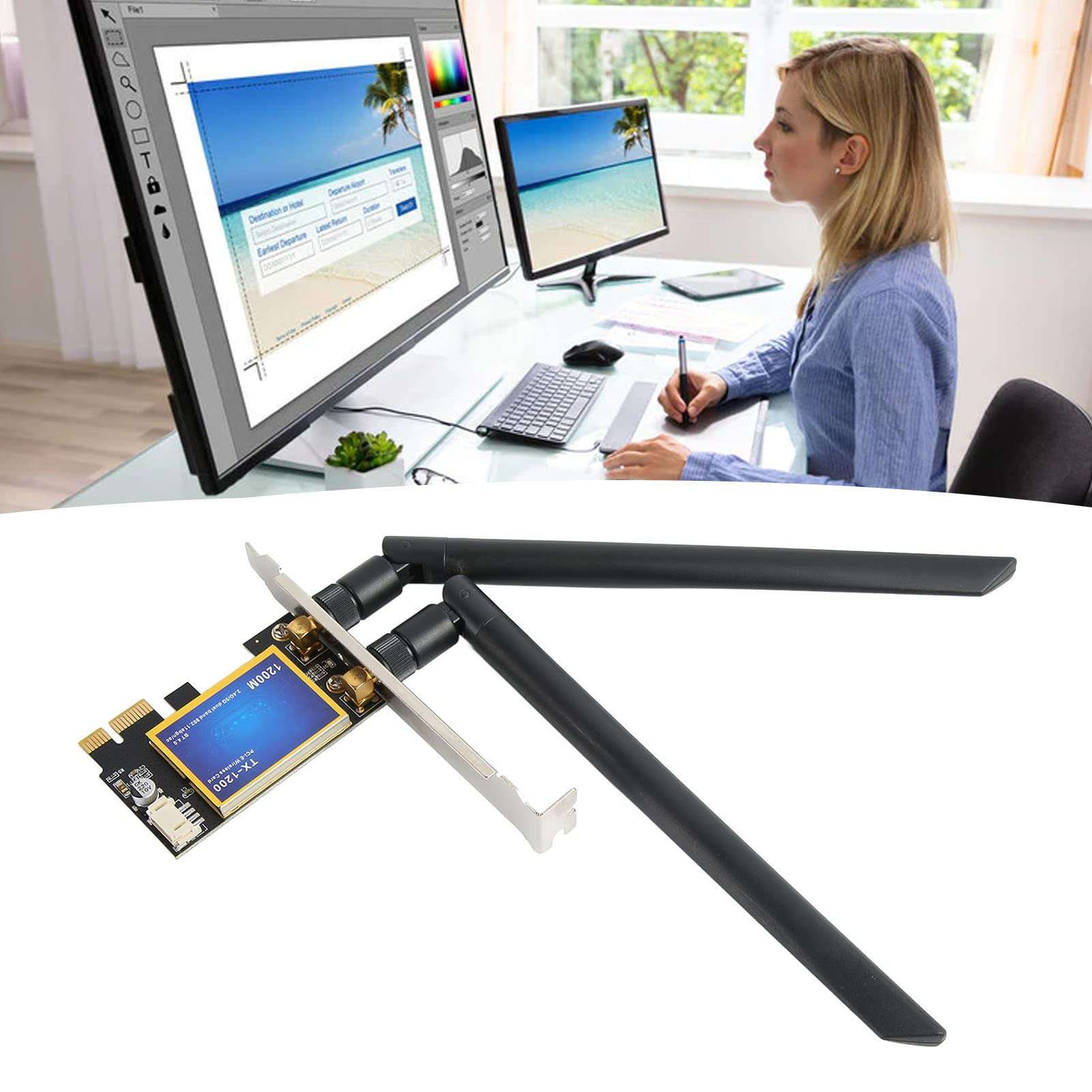 PCIE WiFi Card, Dual Band Wireless PCI Express Adapter, 1200Mbps Bluetooth 4.0 PCIE WiFi Card, Desktop Wireless Network Adapter Supports Windows 7 8 10 5