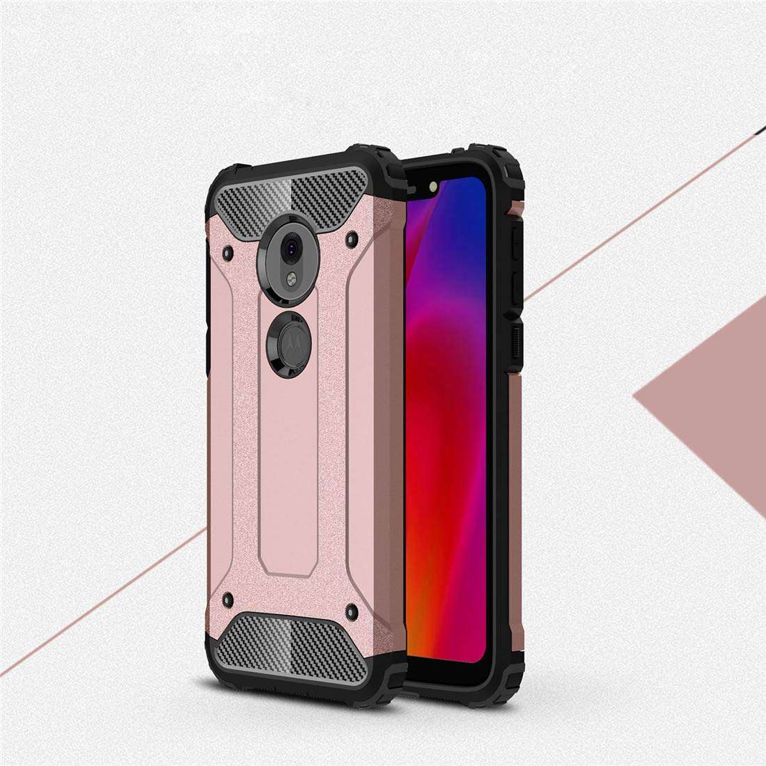 Designed for Motorola Moto G7 Play Case Heavy Duty Hybrid Dual Layer Shockproof Protective Cover (Rose Gold) 6