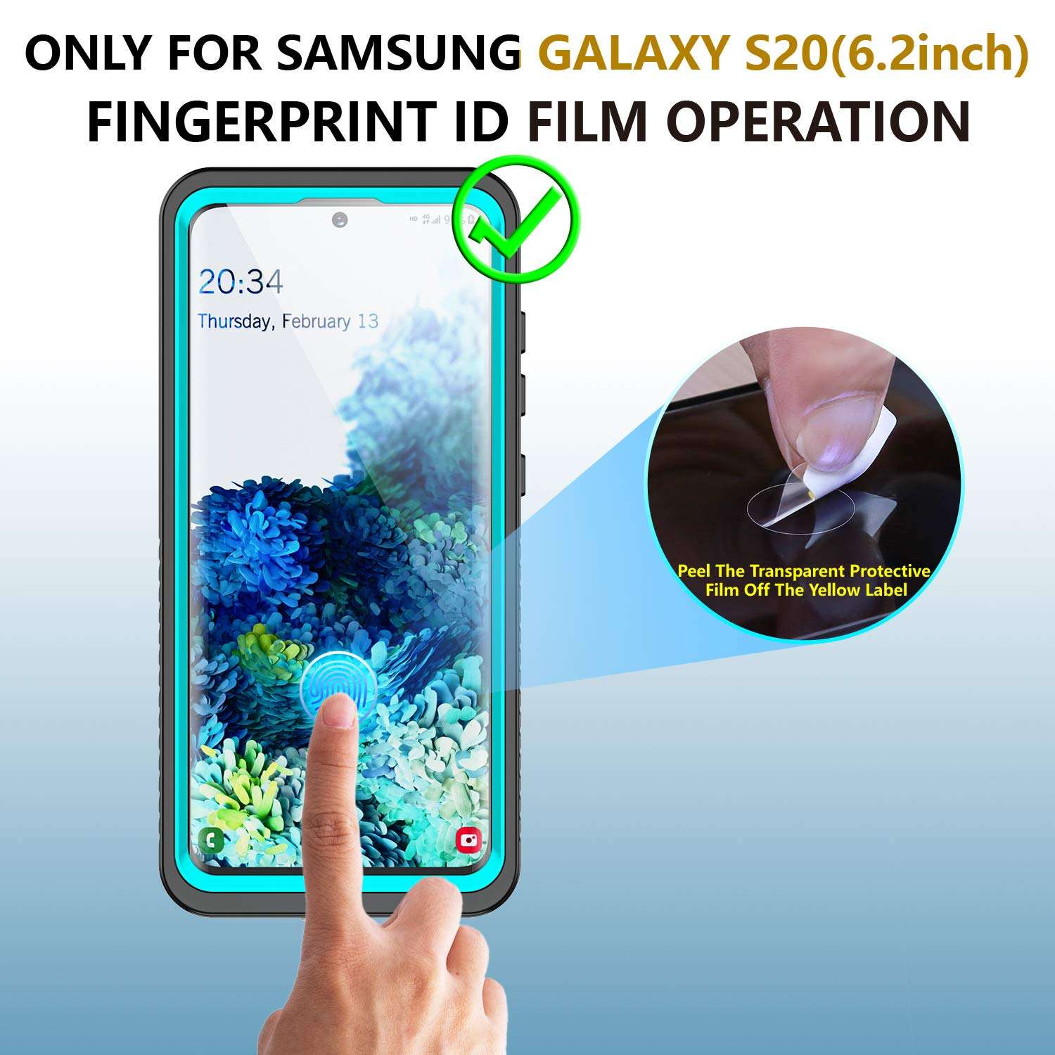 Singdo Waterproof Samsung Galaxy S20 Case,Clear Sound Quality Built in Screen Protector with Fingerprint ID Film Support Wireless Charger IP68 Waterproof Case for Samsung S20 6.2 inch-2020 (Teal) 3