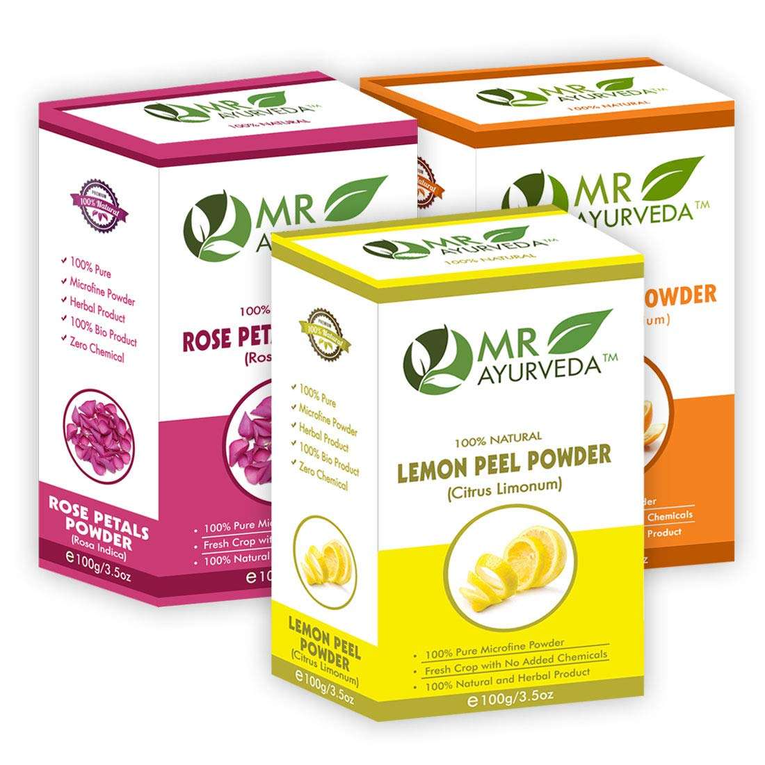MR Ayurveda 100% Organic Rose Petals Powder, Lemon Peel Powder & Orange Peel Powder - Pack of 3 (100 Grams Each) 1