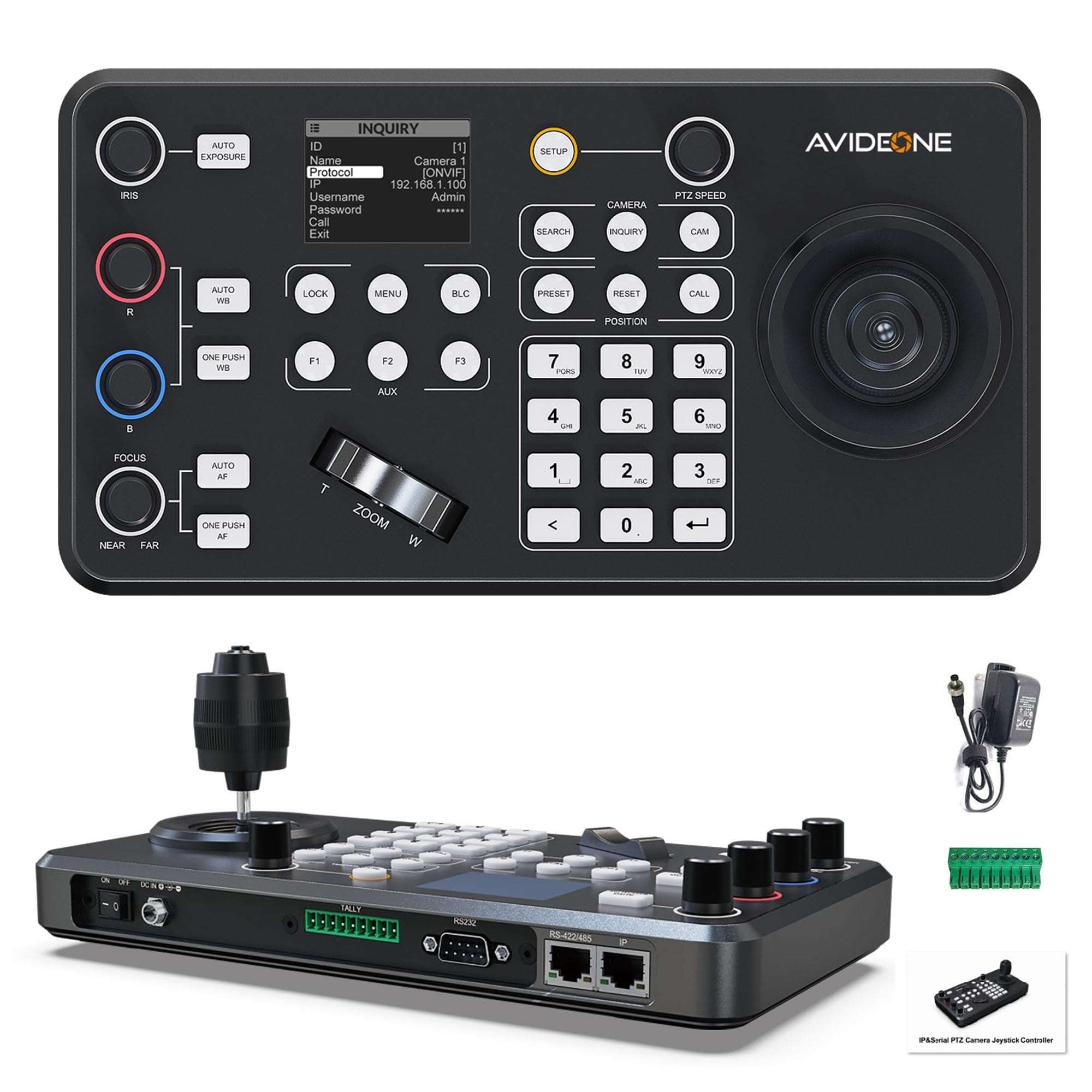 AVIDEONE PTZ Camera Controller with 4D Joystick Keyboard for Church Live Streaming, Sport Competition,Online Meeting, Support Visca, Visca Over IP Pelco - D/P Protocols