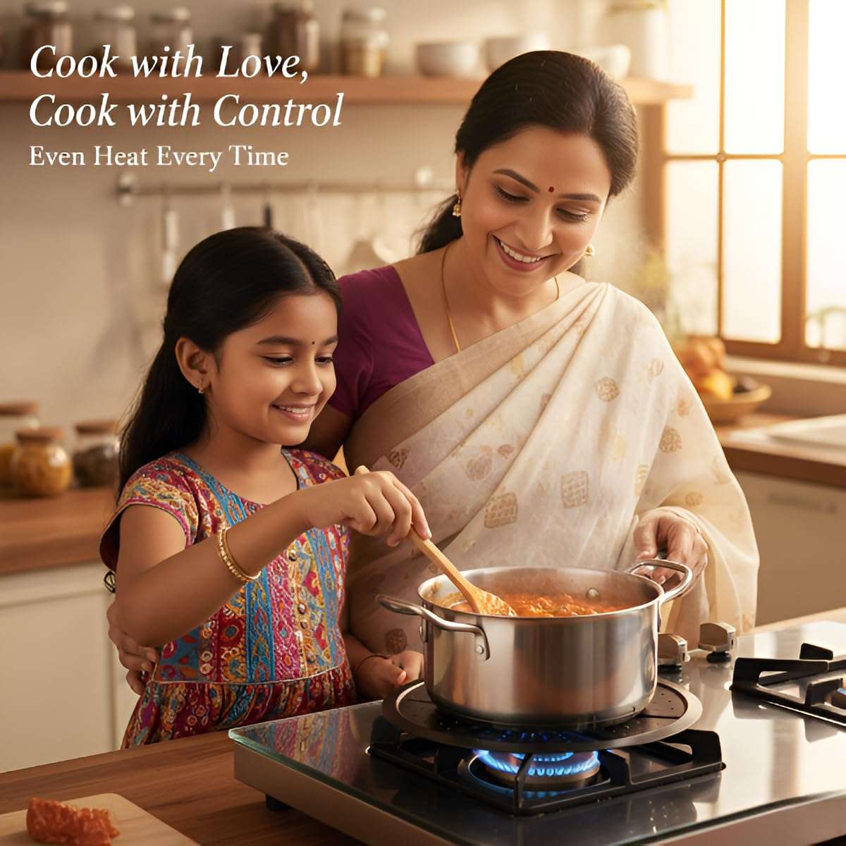 Alark Heat Induction Diffuser BBQ Plate Gas Stove Cooking Cast Iron Heat Diffuser Reducer Flame Guard Open Simmer Plate With Handle Gas Furnace Thermal Diffuser Solid Stainless Steel Plate (Black) 6