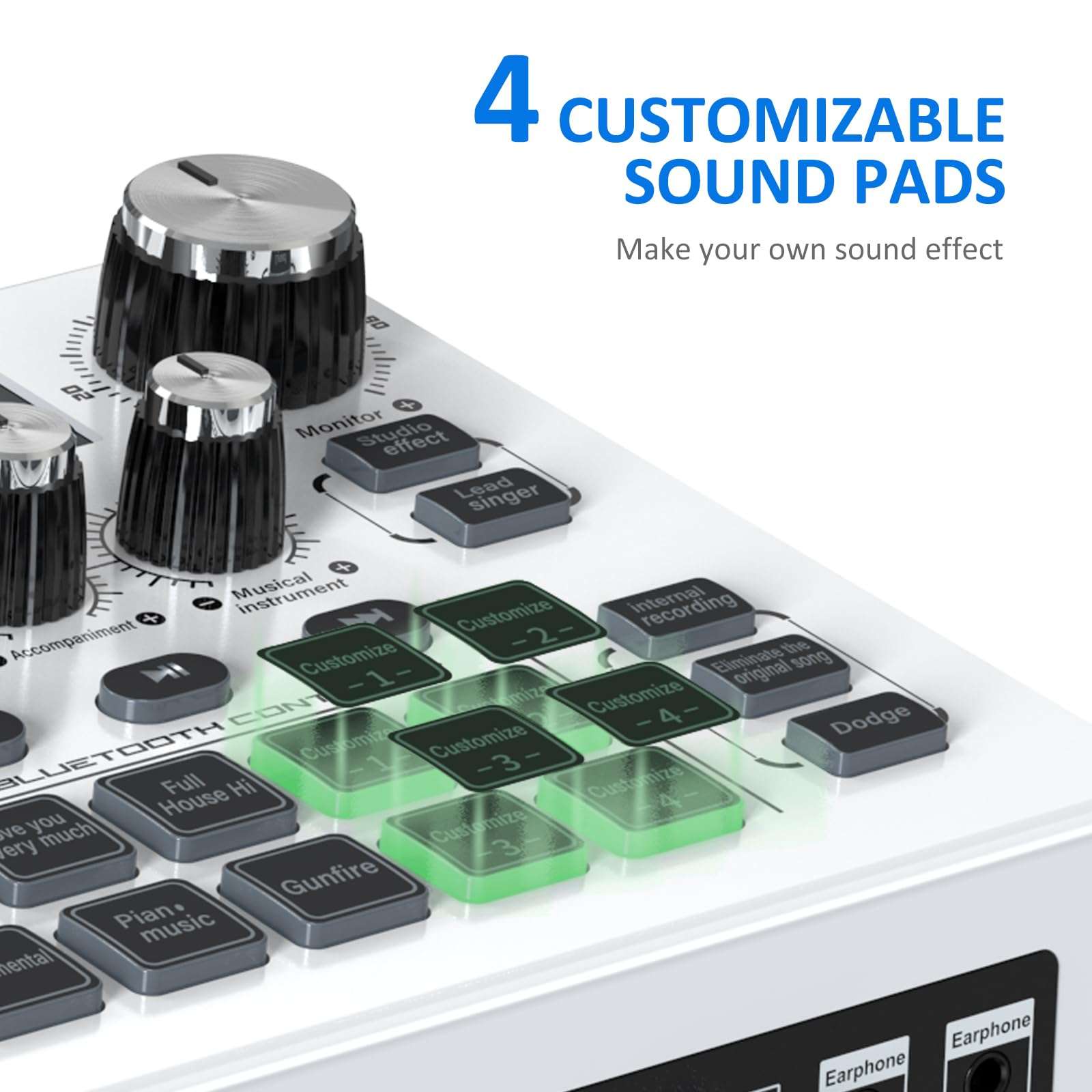 Yinker Streaming Audio Mixer, LCD Gaming Audio Mixer Interface, Live Sound Card with Bluetooth, 48V Phantom Power for Live Streaming Podcast, Recording, Gaming 4