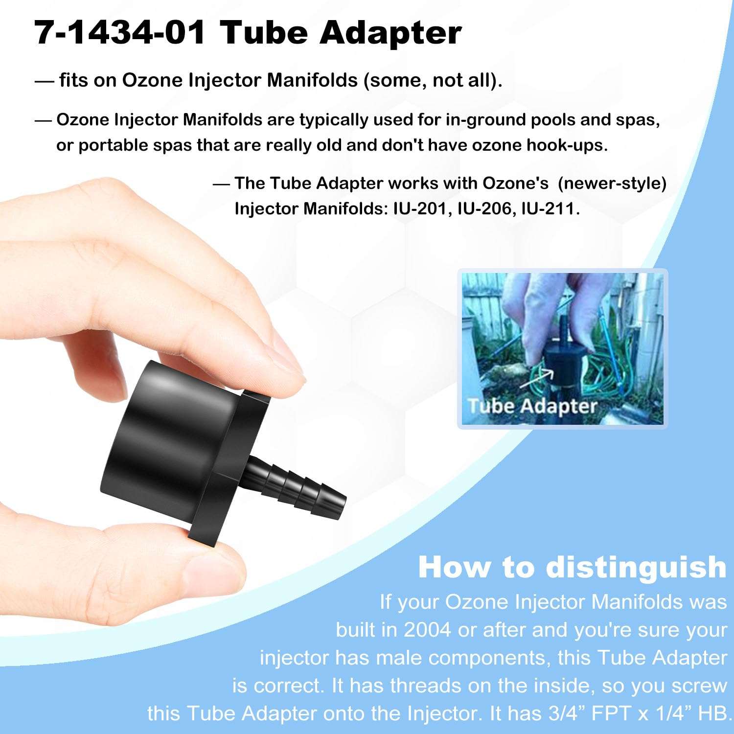 7-1434-01 Tube Adapter Hose Barb for Del Ozone Iu-201/206/211, Ozone Injector, Black 4