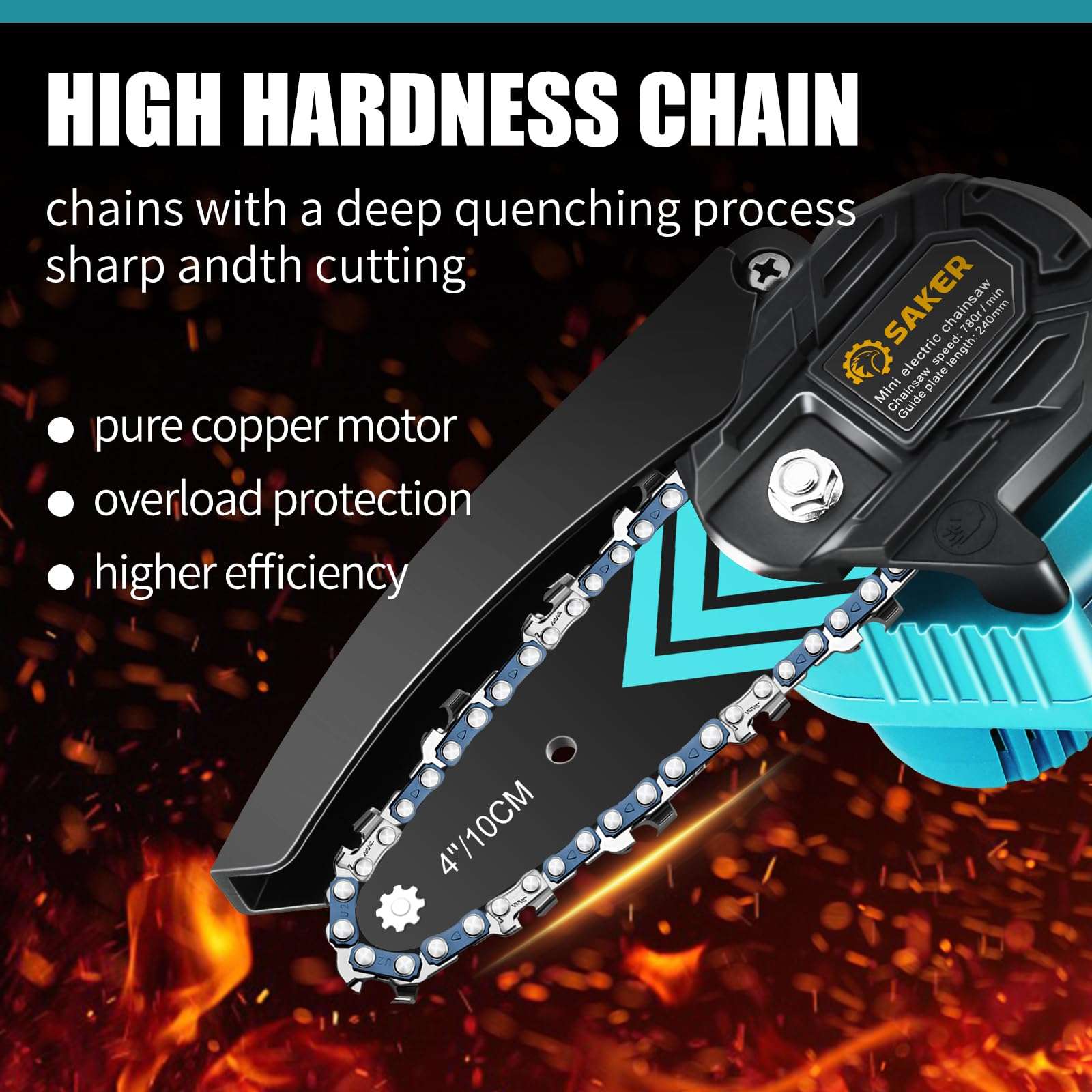 Saker Mini Chainsaw,Portable Electric Cordless Chainsaw,Battery Powered,Small Power Handheld Chain Saws Pruning Shears for Tree Branches,Courtyard and Garden,(2PCS 20VBatteries&3 PCS Chains Blue) 3