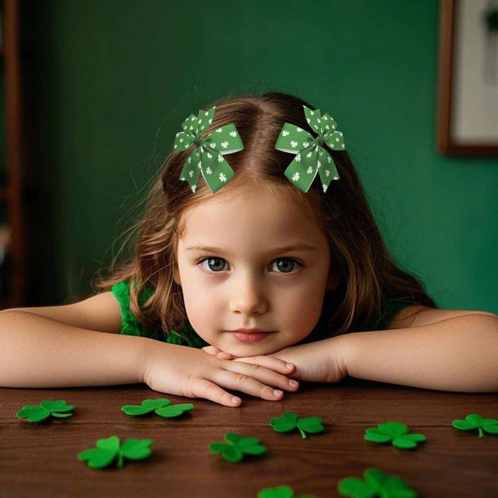 St. Patrick's Day Hair Bows Clips Shamrock Hair Bows Alligator Claw Clips for Kids Hair Pins for Kids Irish St. Patrick's Day Hair Clips Clover Hair Accessories for Kids Girls Women 2 Packs 3