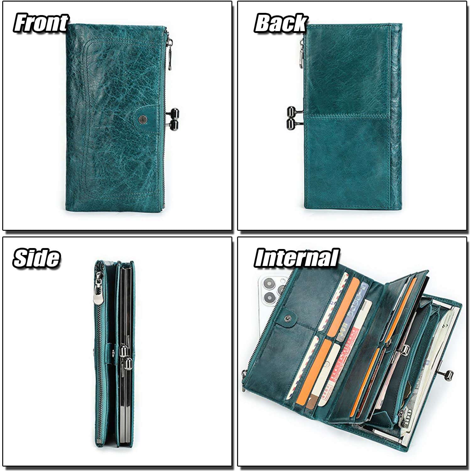 BYKOINE Large Bifold Wallet for Women Ladies Leather Phone Purse Handbag with Kiss-Lock Pocket RFID Blocking Card Holder 3