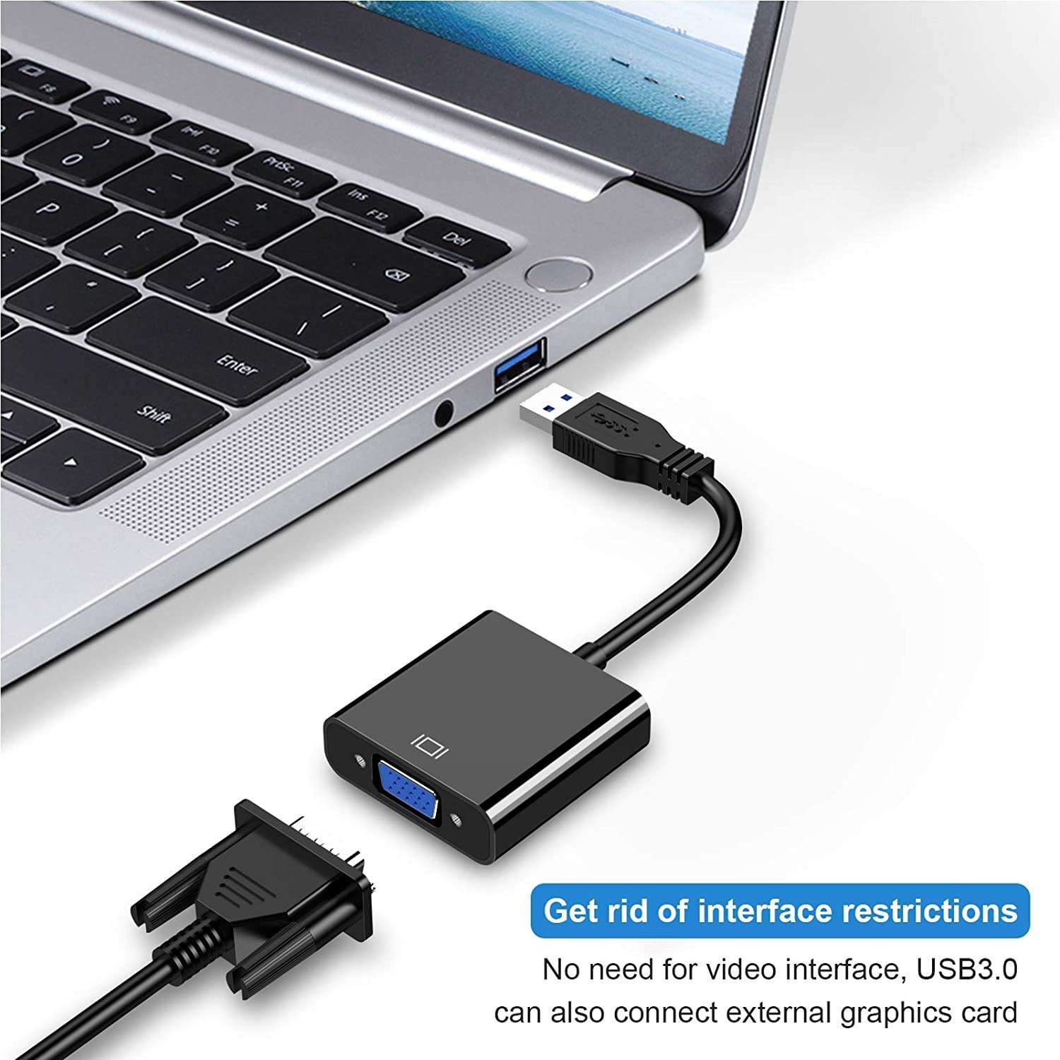 USB to VGA Adapter, USB 3.0/2.0 to VGA Male to Female Adapter, 1080P HD Multi-Display Video Converter, Support PC Laptop Windows 7/8/8.1/10, Desktop, Monitor, Projector, HDTV, Chromebook (Black) 5