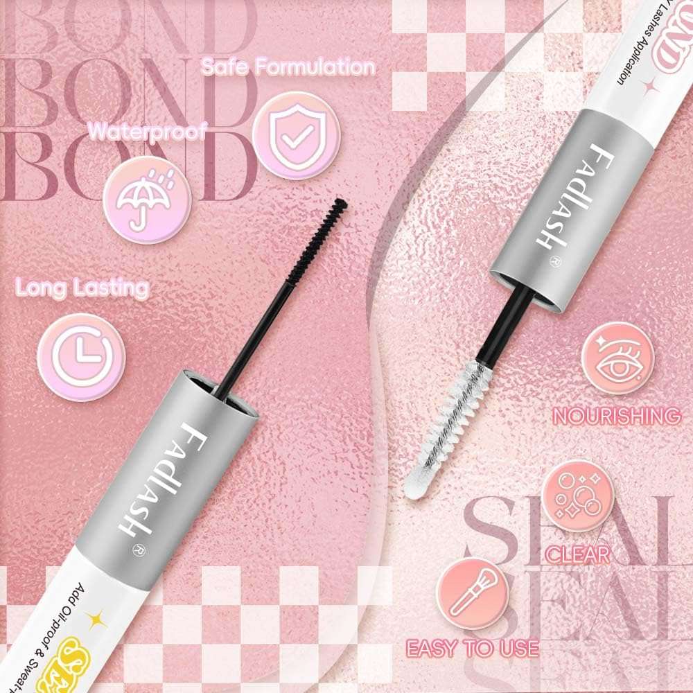 FADLASH Lash Bond and Seal 12ml Lash Cluster Glue for Eyelash Clusters Strong Hold Eyelash Glue Black Long Lasting at Home 5