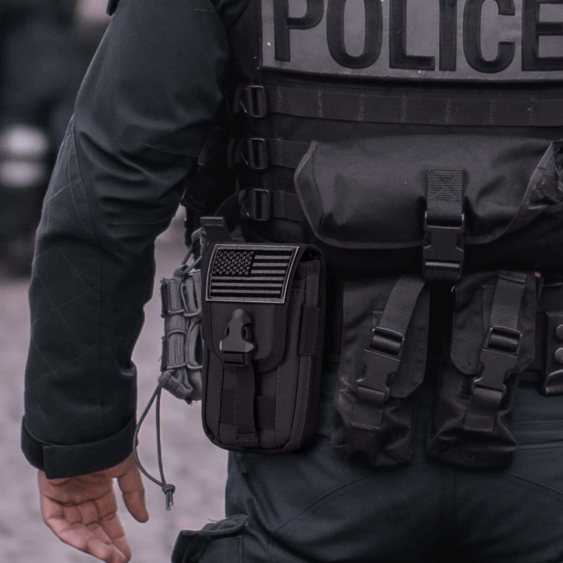 IronSeals Tactical Cell Phone Holster Pouch, Smartphone Pouch Cellphone Case Gadget Bag Molle Attachment Belt Holder Waist Bag for 4.7"-6.9" with US Flag Patch and Gear Clip for iPhone 16 Pro 6