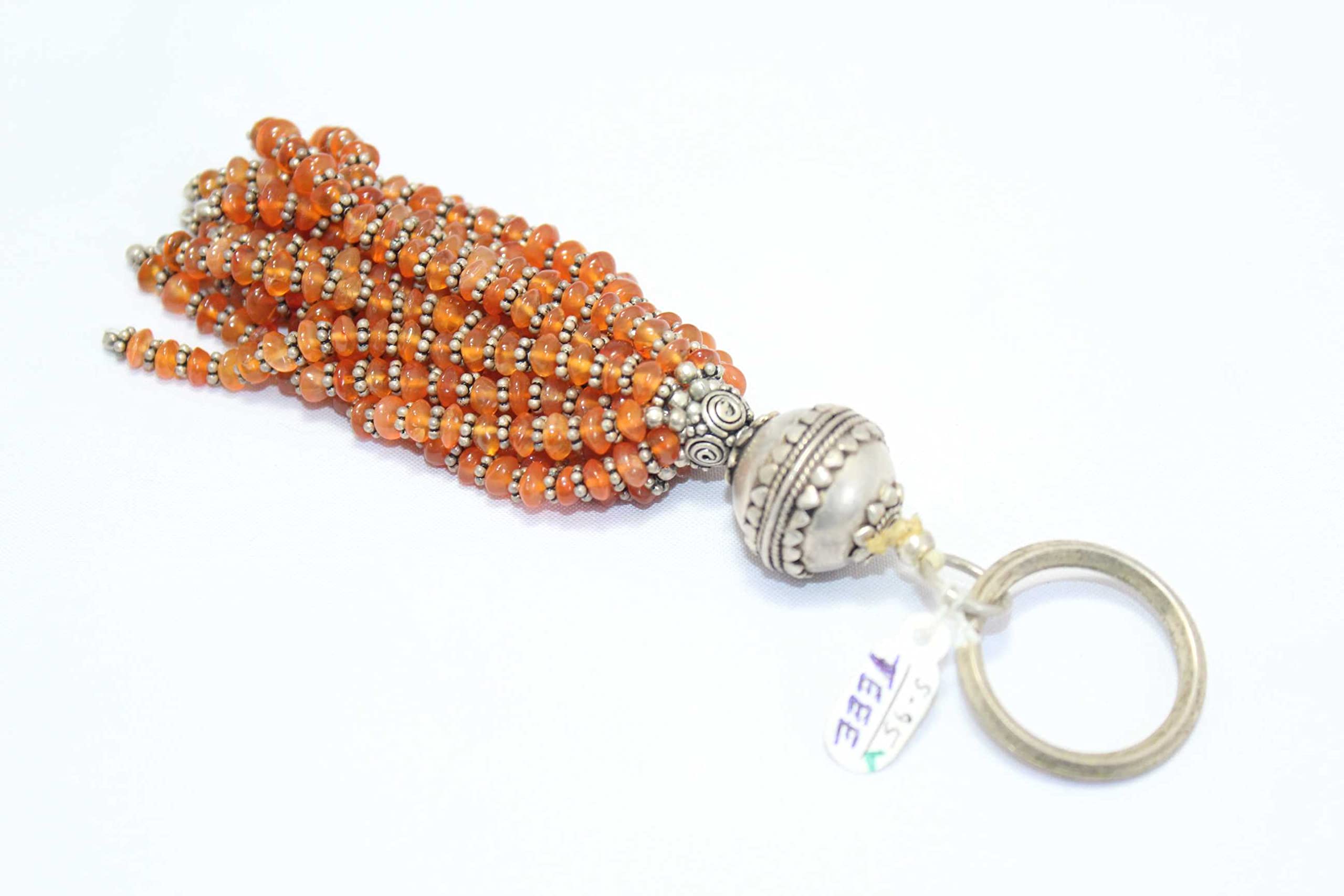 PH Artistic Key Chain 925 Solid Sterling Silver For Charms Key Holder Carnelian Stone D41 4