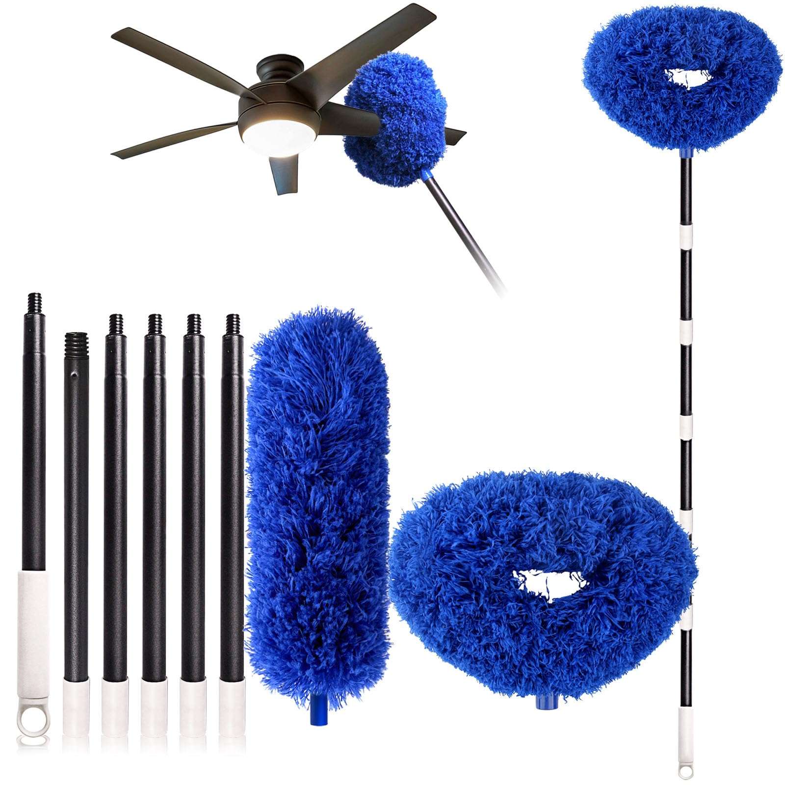 3 in 1 Shower Scrubber Cleaning Brush &Ceiling Fan Cleaner Duster with Extra Long and Thick Extension Pole from 15 to 88 Inches 5