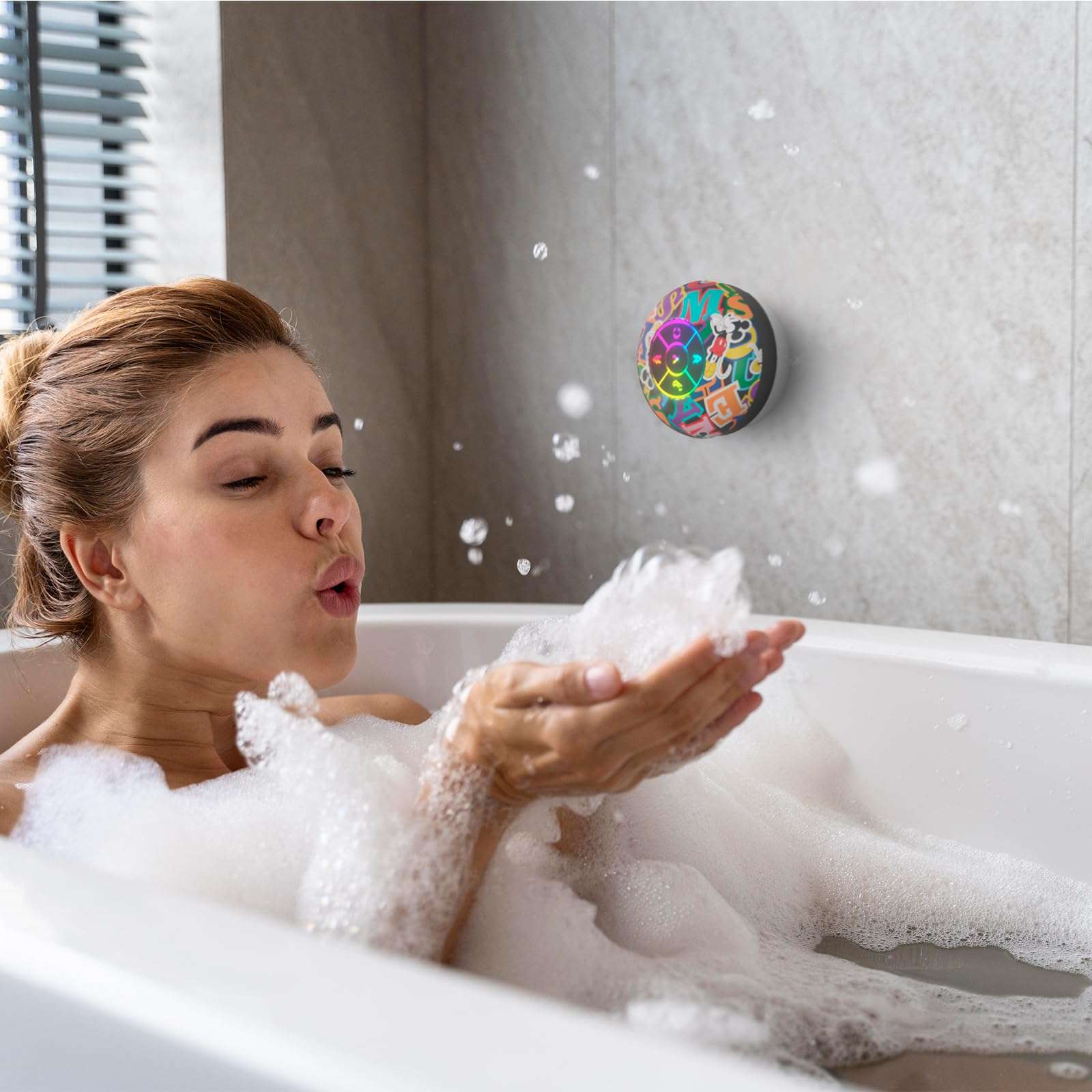 Disney Mickey Mouse and Friends LED Bluetooth Shower Speaker - Splashproof Speaker with Touch Controls + 5 HR Playtime - Mickey Mouse Gifts for Women, Men, Kids, Teens and More (Mickey Block Name) 2