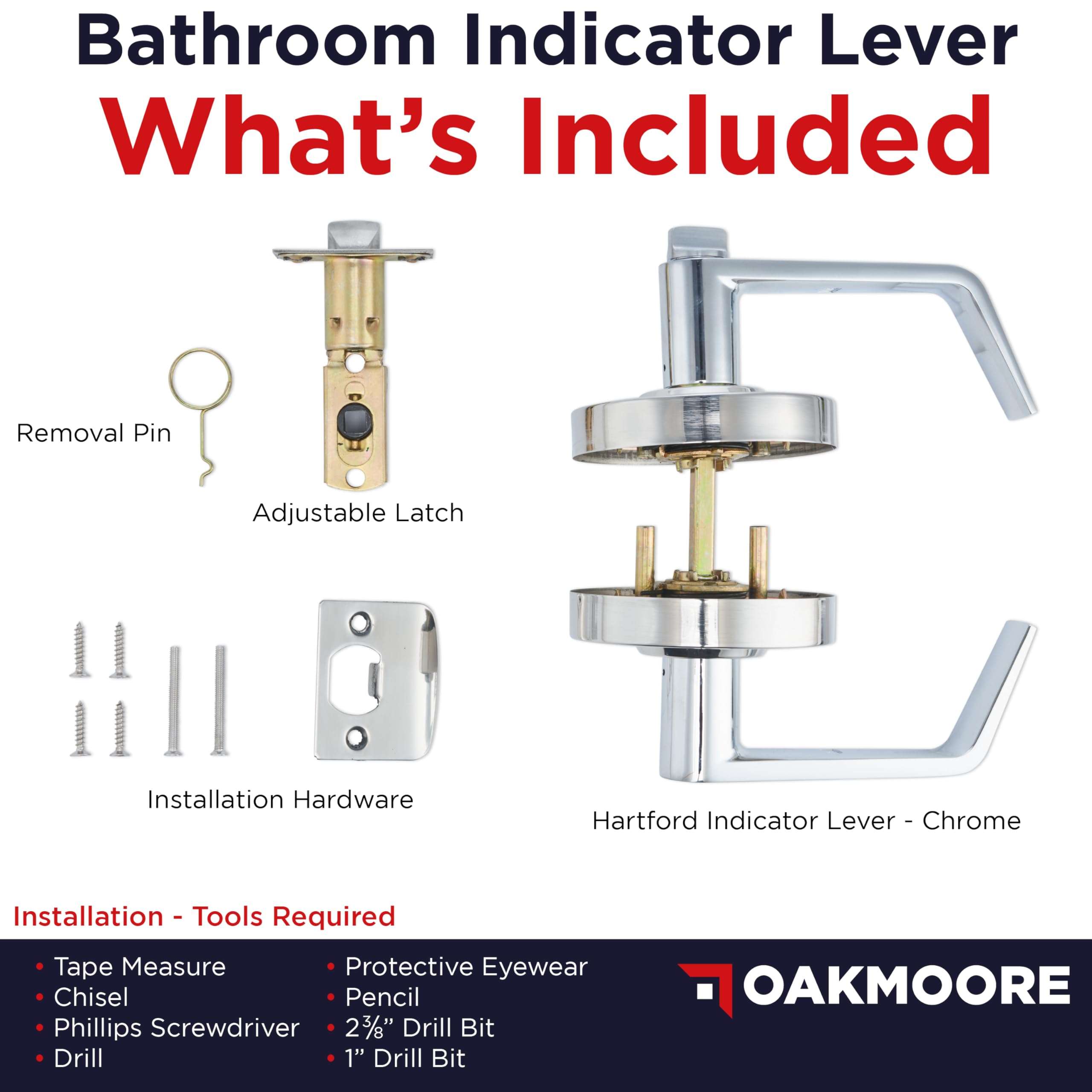 OAKMOORE Commercial Grade Bathroom Door Lock Handle with Occupancy Indicator in Chrome Finish - See Occupied, Vacancy, or Engaged Status on Public Restrooms and Bathroom Locks - 2-Year Warranty 6