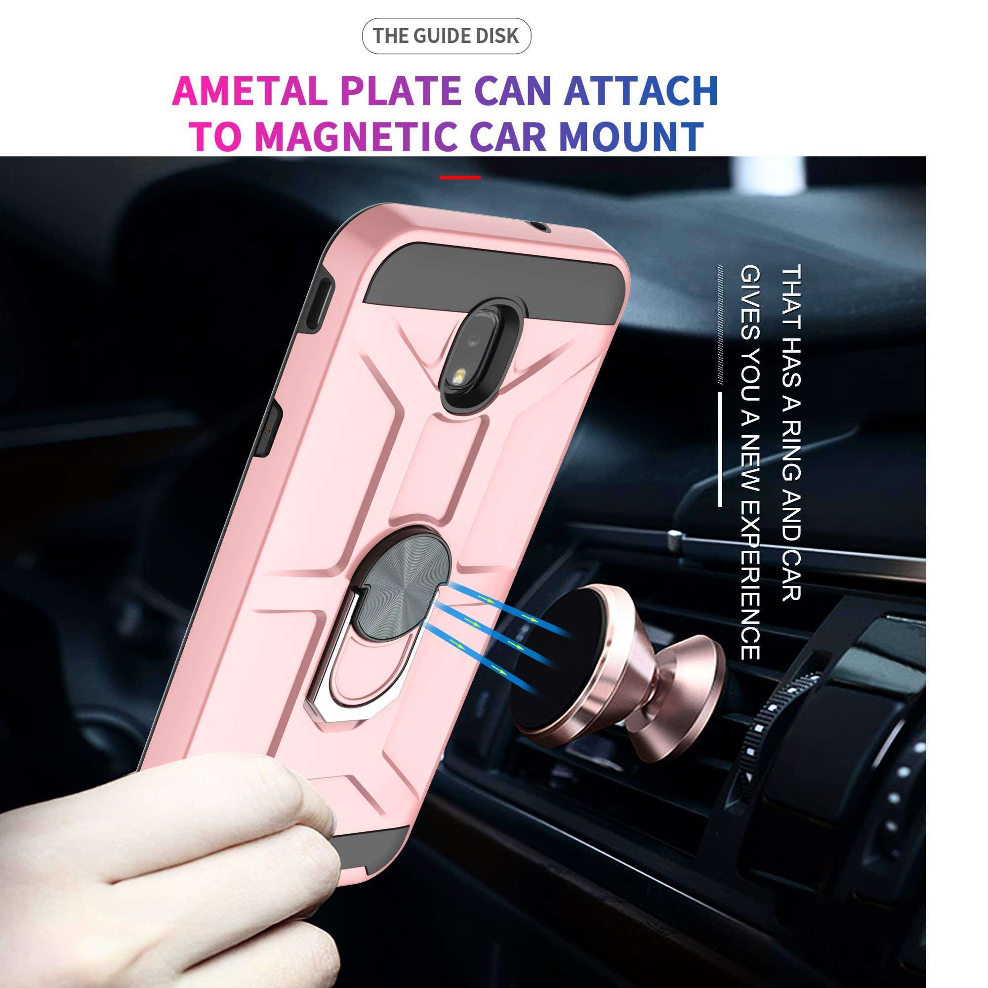 Galaxy J3 2018/J3 Eclipse 2/J3 Orbit/J3 Achieve/Express Prime 3/J3 Prime 2/Amp Prime 3 Case with HD Screen Protector YmhxcY 360 Degree Ring of Shockproof Phone Case for J3 Emerge 2018-ZS Rose Gold 6