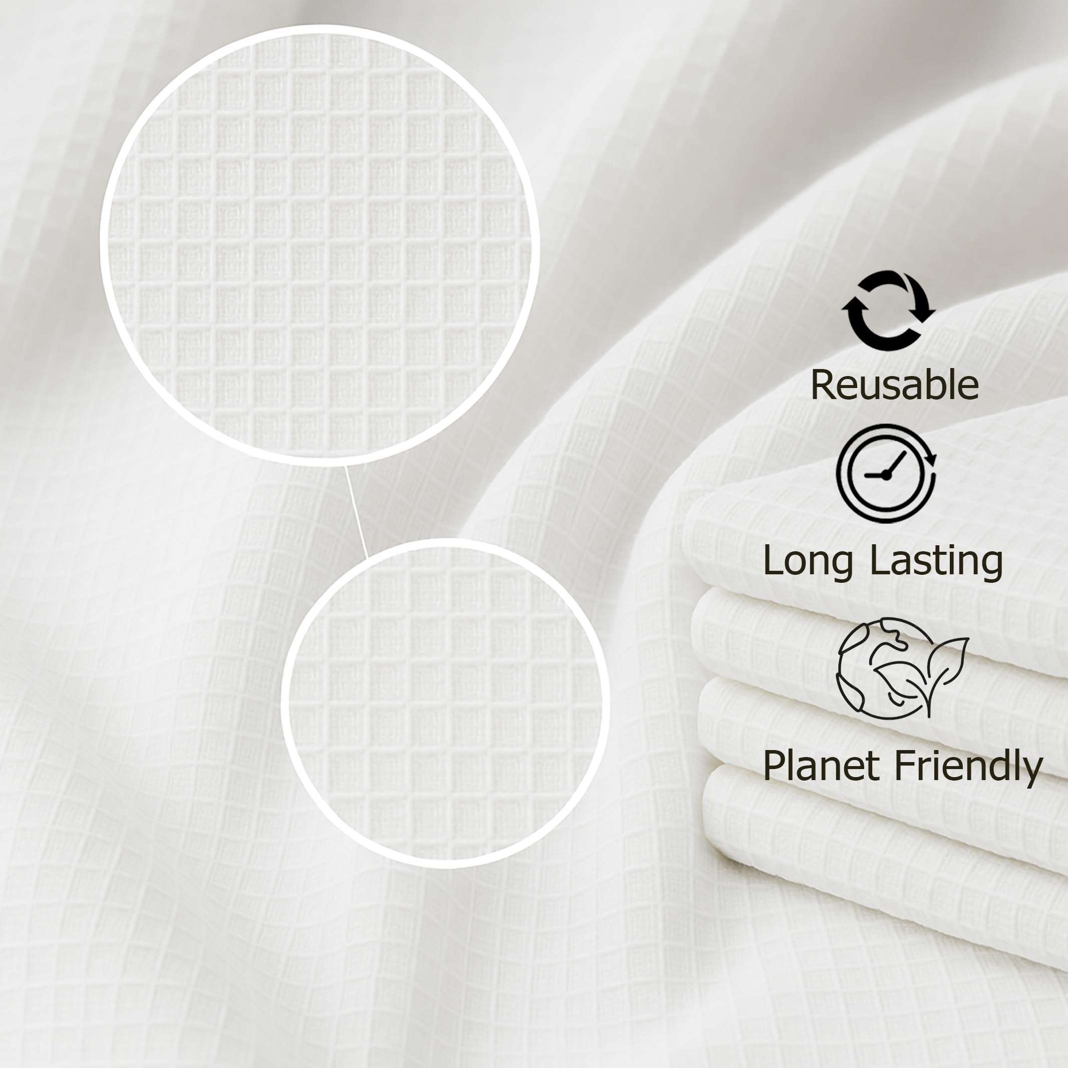 Attica Tracery 5 Pack Waffle Cotton Kitchen Tea Towels White 60x38 cm Highly Absorbent Dish Towels for Cleaning Dishes, Countertop Reusable Cloth Napkins Quick Dry Hand Towels (Blue Border) 5