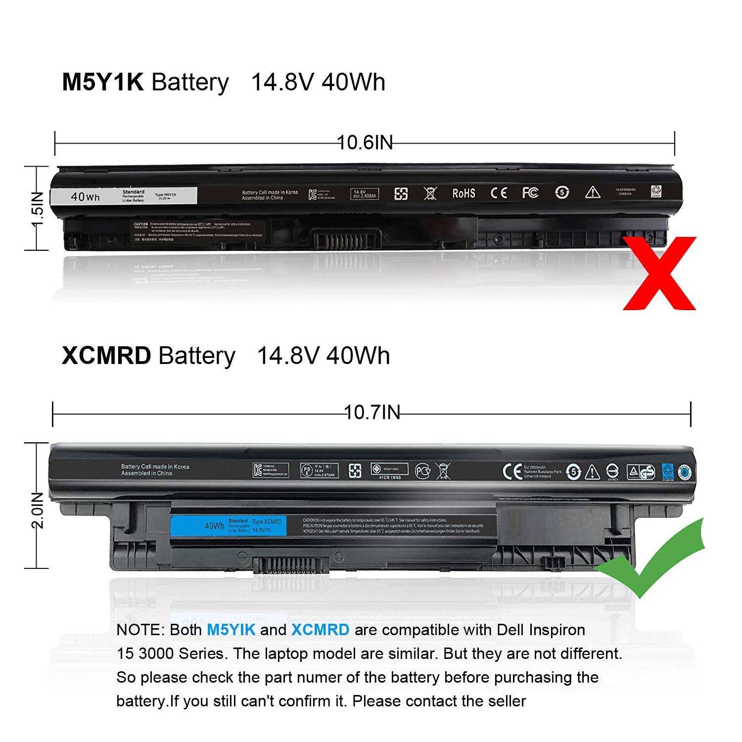 40WH XCMRD Battery for Dell Insprion 15 3000 Series 15 3521 3537 3531 3541 3542 3543 3878 15R 5521 5537 14 3421 3442 3443 17 3721 3737 17R 5721 5737 Latitude 3440 3540 T1G4M 49VTP P28F P40F P26E 3