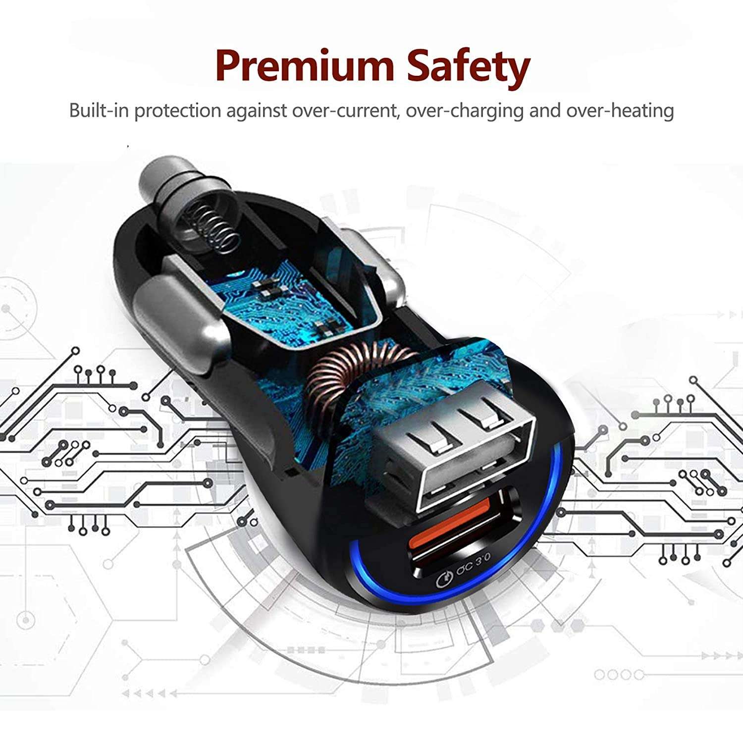 Dualport Car Charger For HTC Desire 526G Plus, HTC One M8, HTC Desire Eye, HTC Desire 820s, HTC Desire 820q, HTC One M9 Plus Prime Camera Edition, HTC Desire 616 QC Car Charger Adapter B Type 3.0A Dual USB Port Charger Car charger adapter socket High Speed Designed for Qualcomm Certified Quick Rapid Fast Turbo Charge QC 3.0 Smart Car Charger With 1m Micro USB Charging & Sync Cable (3.1 Amp, B3, Black) 5