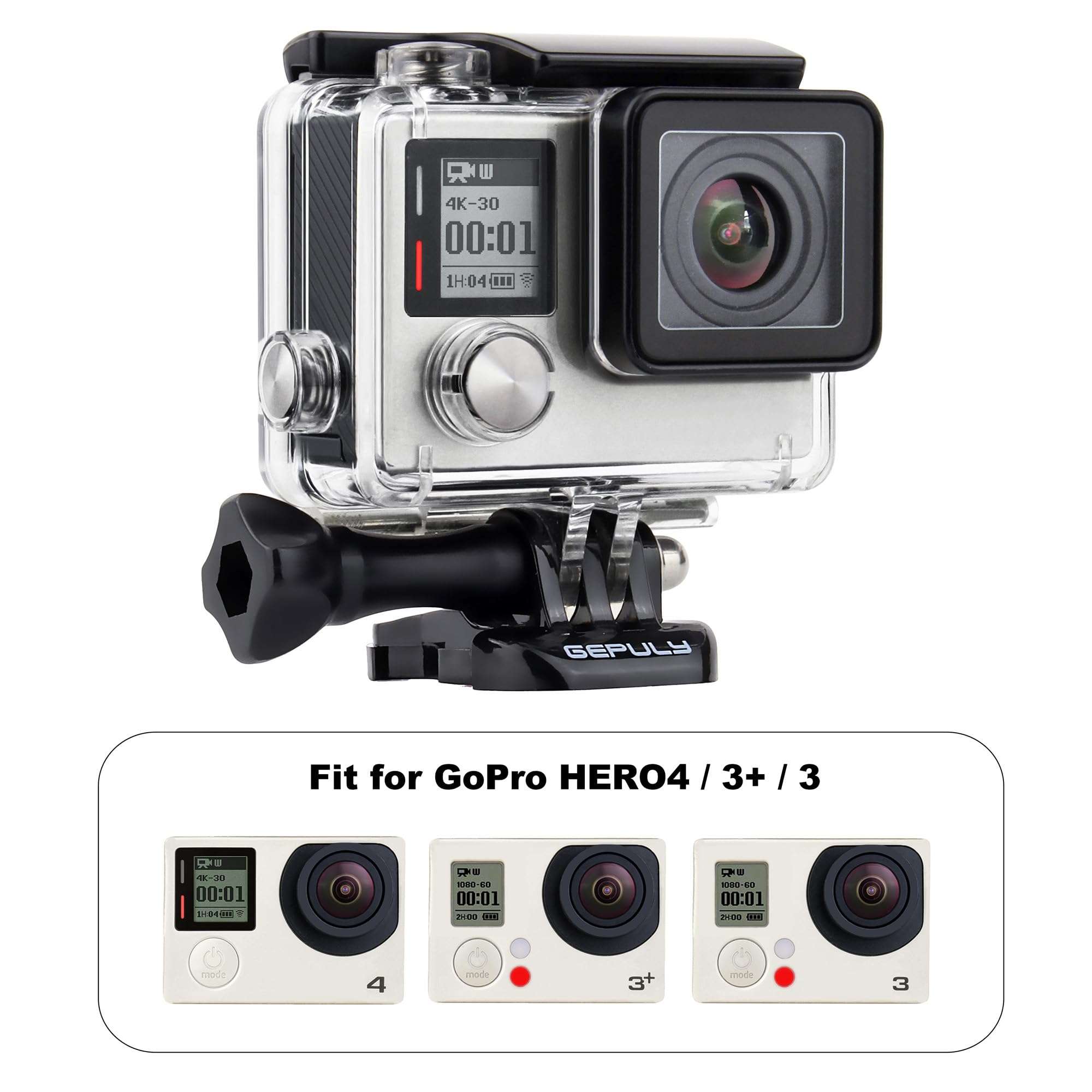 GEPULY Waterproof Housing Case for GoPro Hero 4 Black, Hero 4 Silver, Hero 3+, Hero 3 Underwater Photography - Waterproof Up to 131 ft (40M) - with Quick Release Mount, Thumb Screw 5