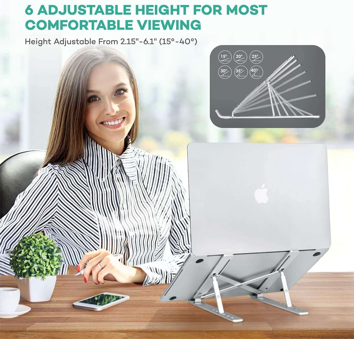 FrndzMart Aluminum Tabletop Laptop Stand Ergonomic Foldable Portable Laptop Stand Holder Compatible for MacBook, HP, Dell, Lenovo & All Other Notebook Silver 3