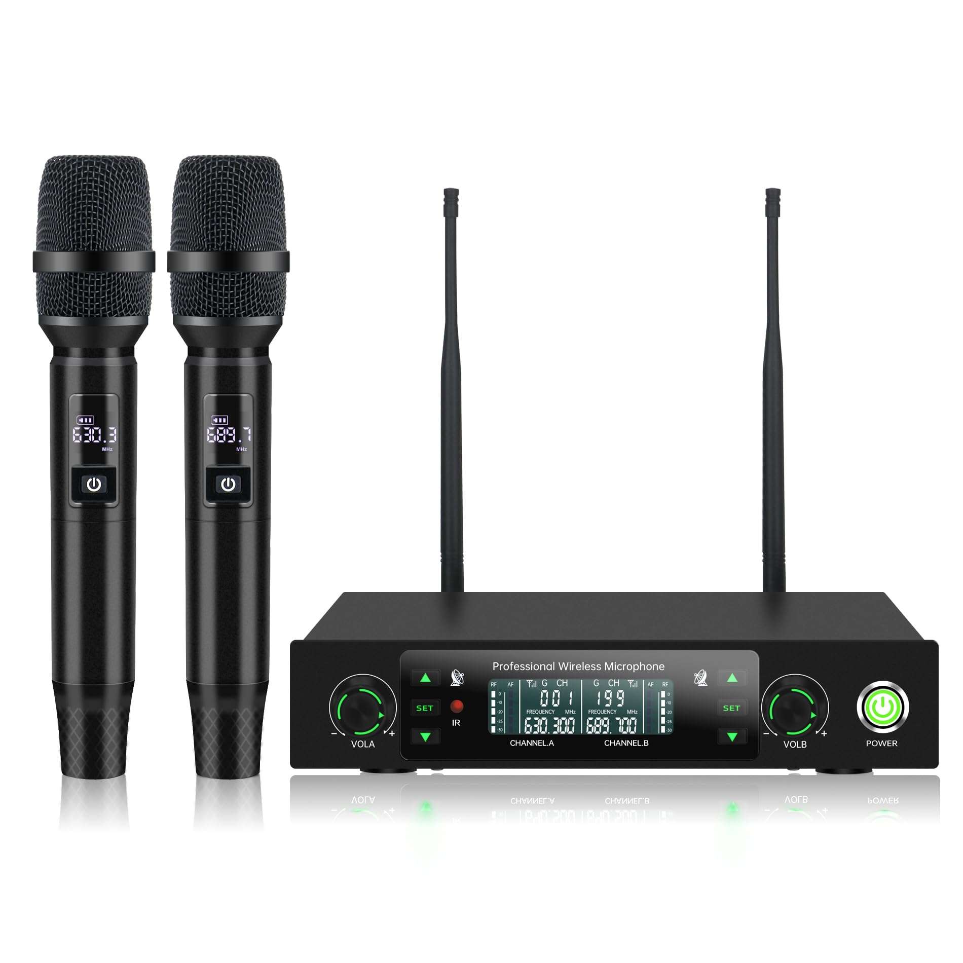 Professional Wireless Microphone System, 500ft Long Range 2.4G Cordless Mic Set with 40H Playtime, Rechargeable Dynamic Microphones Memory Function for Karaoke Singing, DJ, Church, Party, Wedding 1